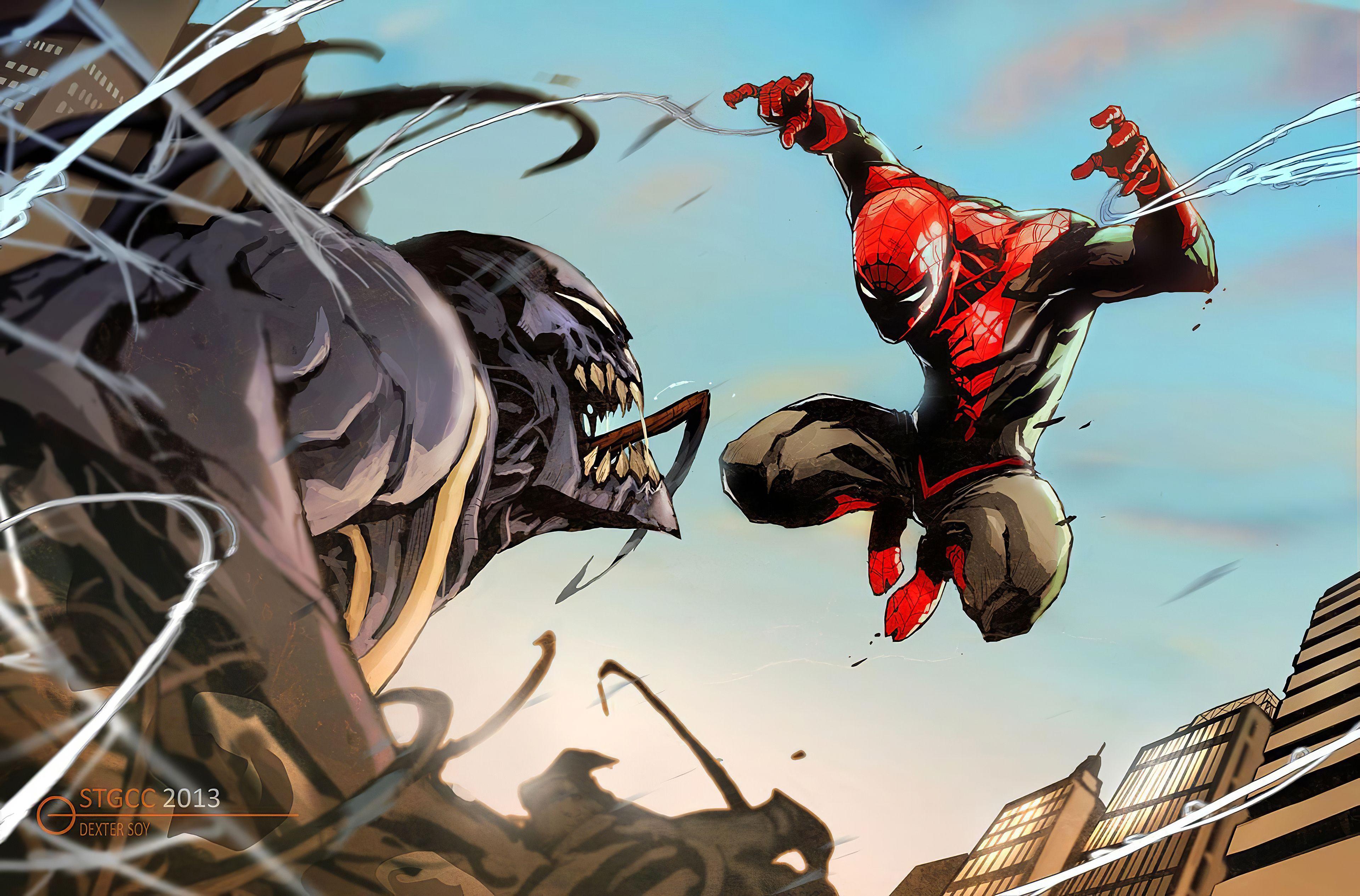 3840x2531 Spiderman Vs Venom Comic Art 4k, HD Superheroes, 4k Wallpaper, Image, Background, Photo and Picture