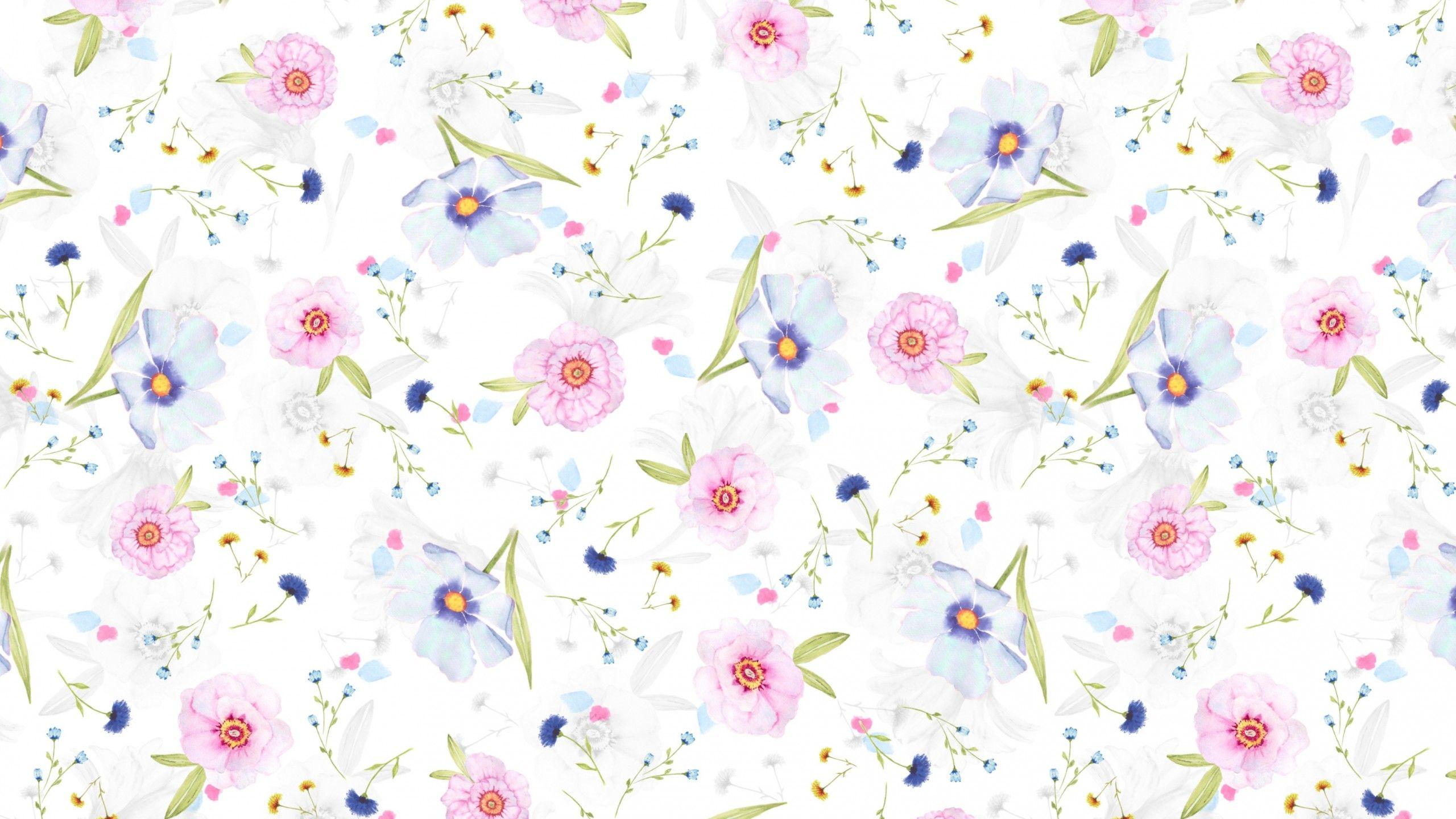 2560x1440 Floral designs 4K Wallpaper, White background, Flower patterns, Girly background, Floral, Flowers