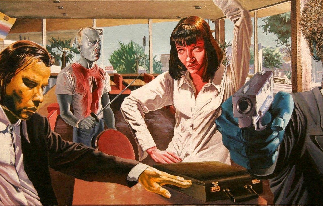 1332x850 Wallpaper characters, Tarantino, Pulp fiction, Pulp Fiction, Mia Wallace, Jules Winnfield, Vincent Vega, easy addiction, Butch Coolidge image for desktop, section фильмы