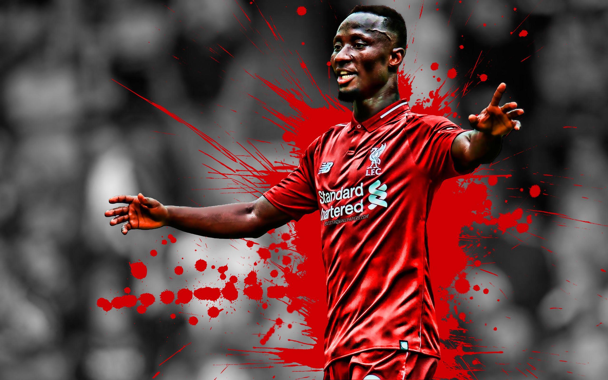 2560x1600 Download wallpaper Naby Keita, 4k, Guinean football player, Liverpool FC, midfielder, red paint splashes, creative art, Premier League, England, football, grunge for desktop with resolution 2560x1600. High Quality HD picture wallpaper