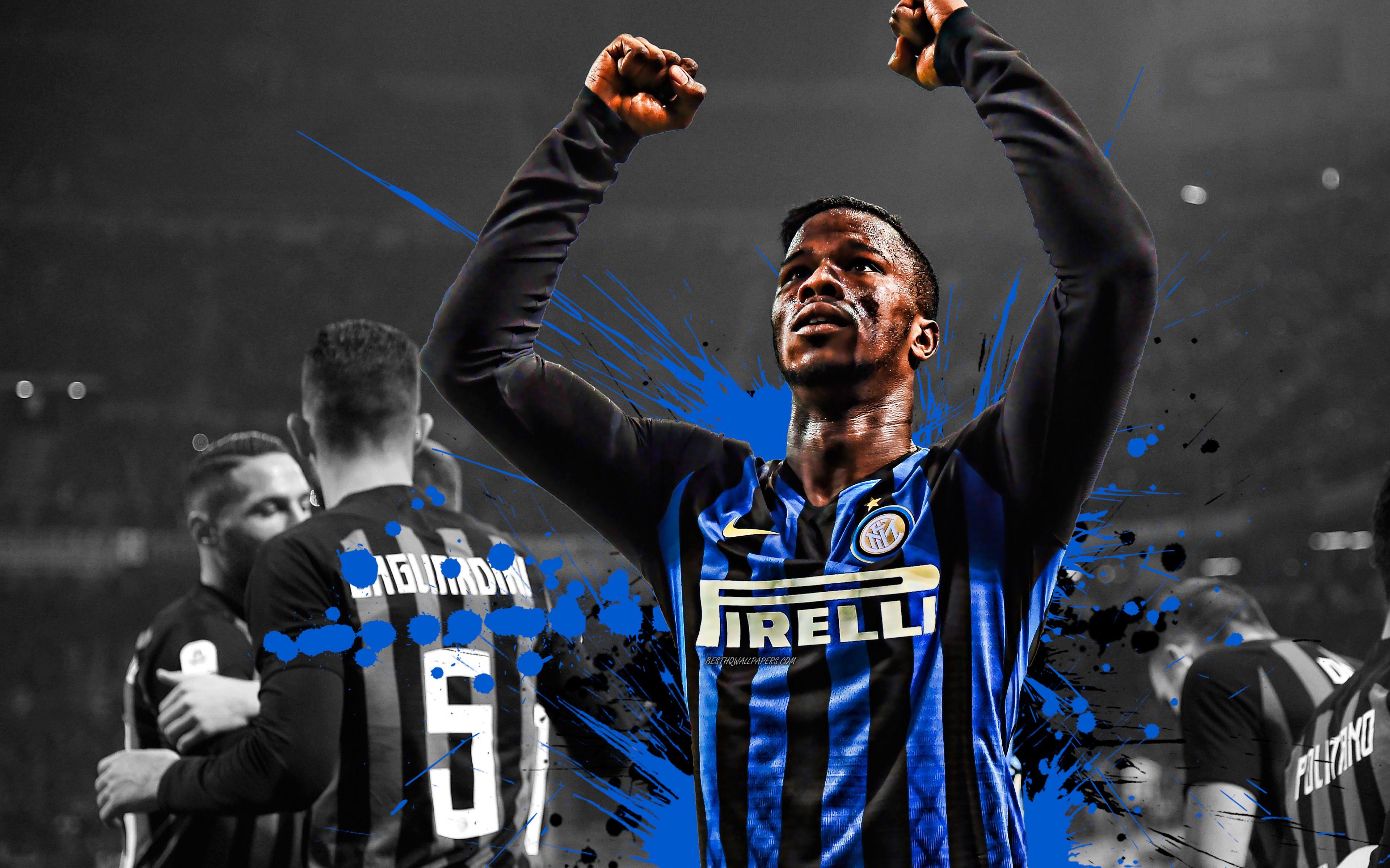 3840x2400 Download wallpaper Keita Balde, 4k, Senegalese football player, Inter Milan FC, striker, Internazionale FC, black and blue paint splashes, creative art, Serie A, Italy, football, grunge for desktop with resolution 3840x2400. High