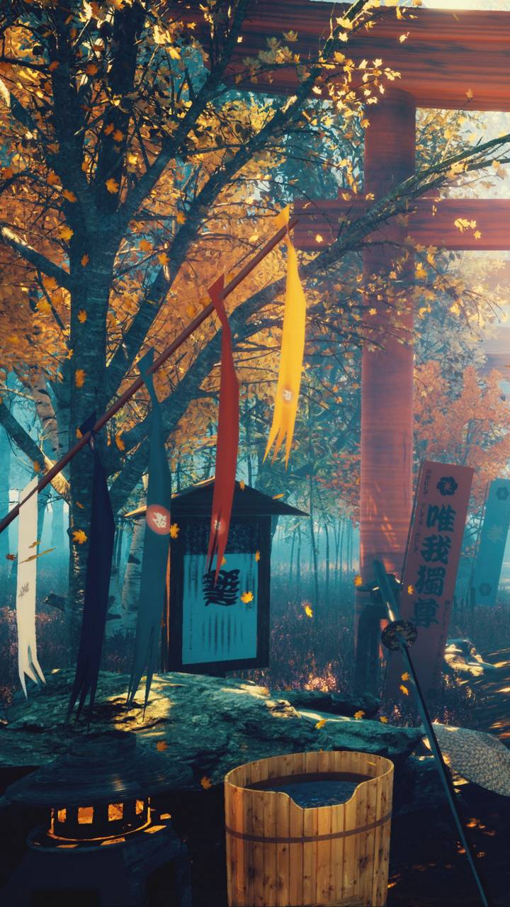 720x1280 Lofi samurai temple wallpaper