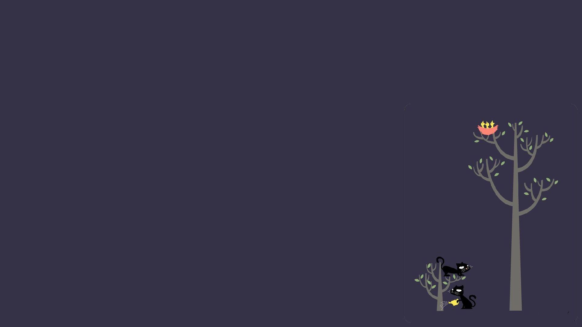 1920x1080 minimalistic, trees, birds, cats, drawings Wallpaper /