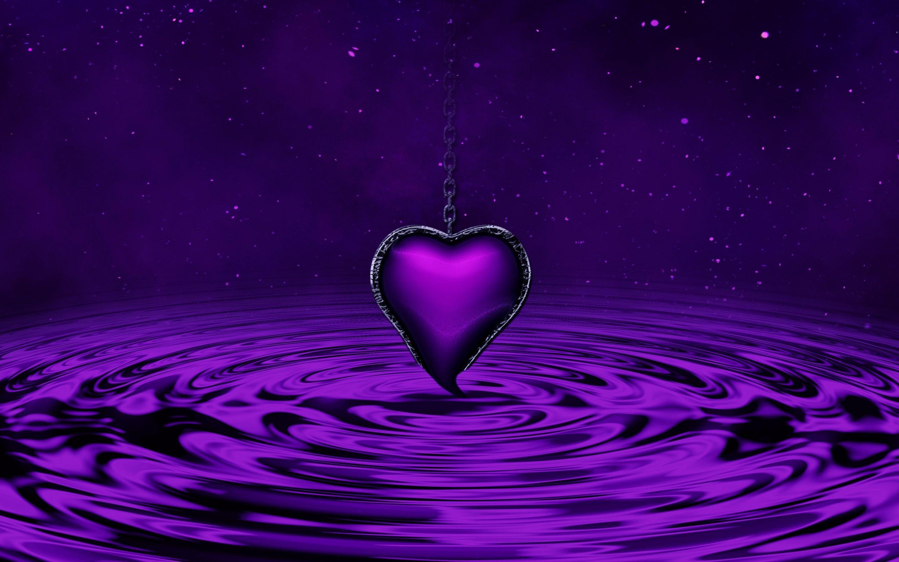2880x1800 Purple Heart 4K Wallpaper, Water, Waves, Stars, Chain, Purple background, 5K, Love