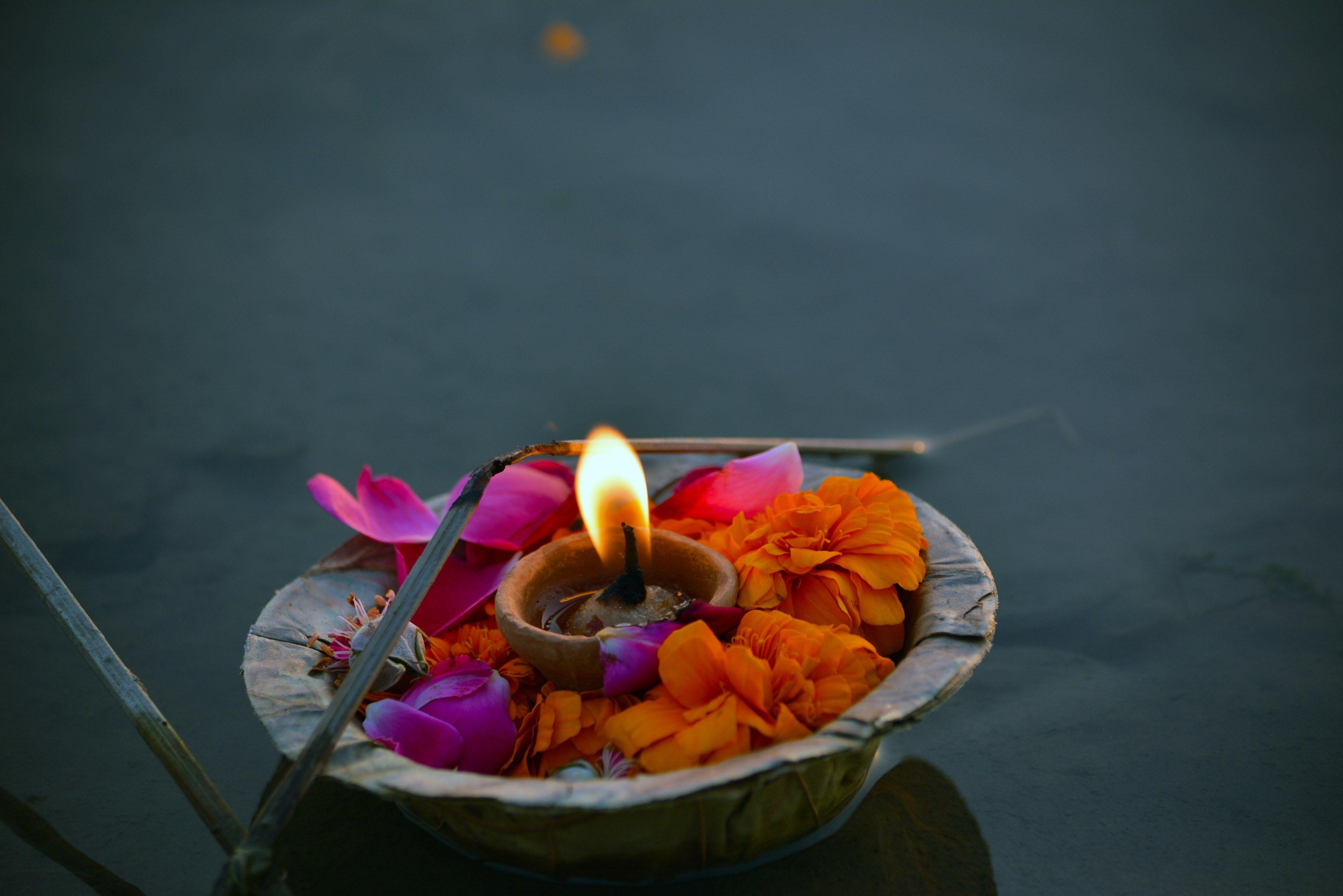 3840x2562 Wallpaper / ganga bank river and flower HD 4k wallpaper