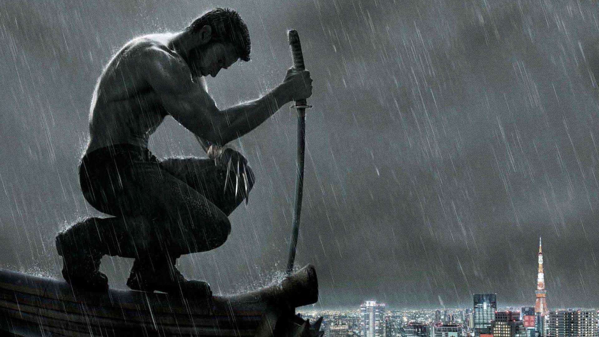 1920x1080 Full HD Wallpaper wolverine heavy rain katana hugh jackman paris, Desktop Background HD 1080p