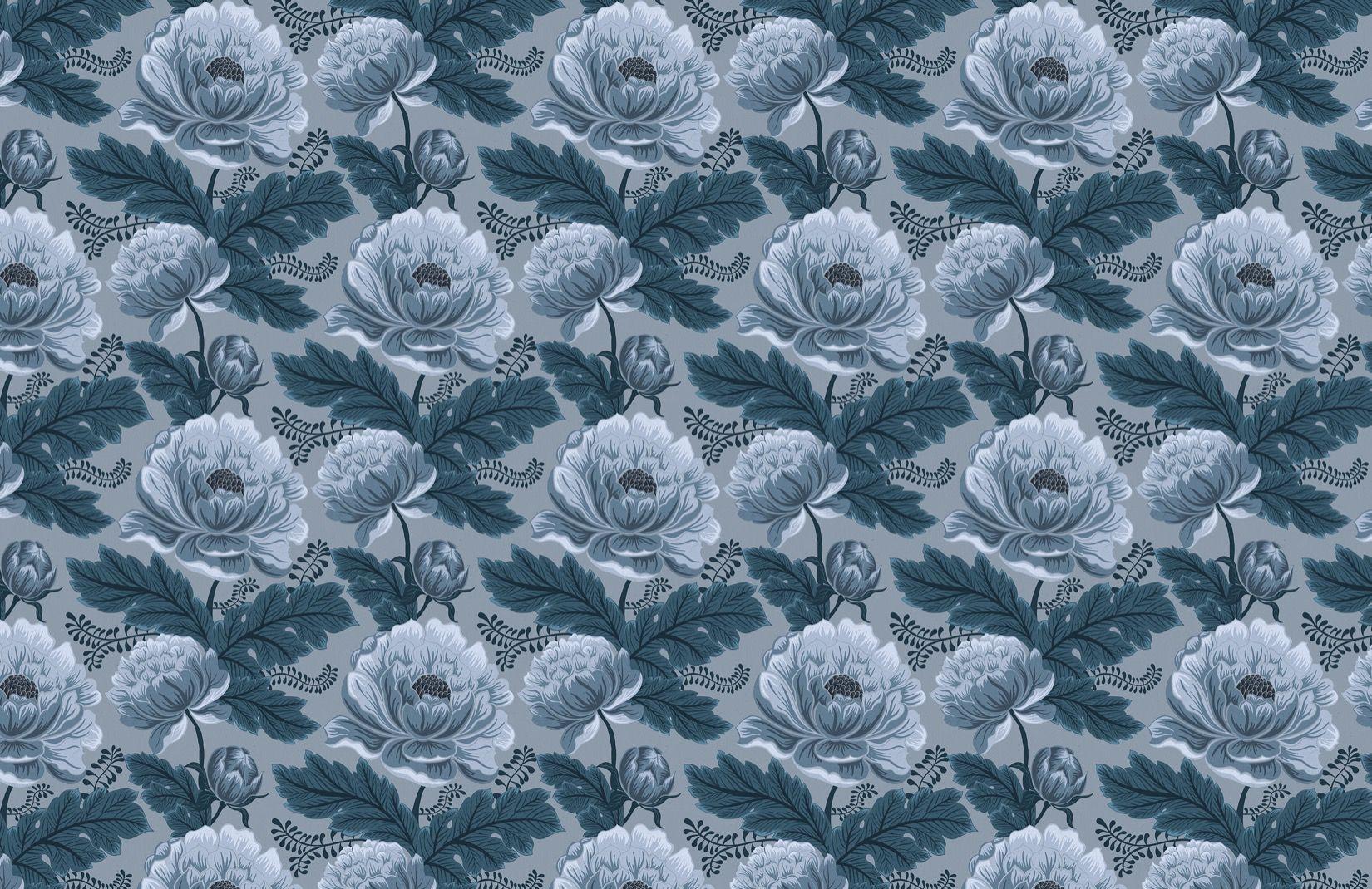 1650x1070 Blue Heritage Dark Floral Pattern Wallpaper Mural