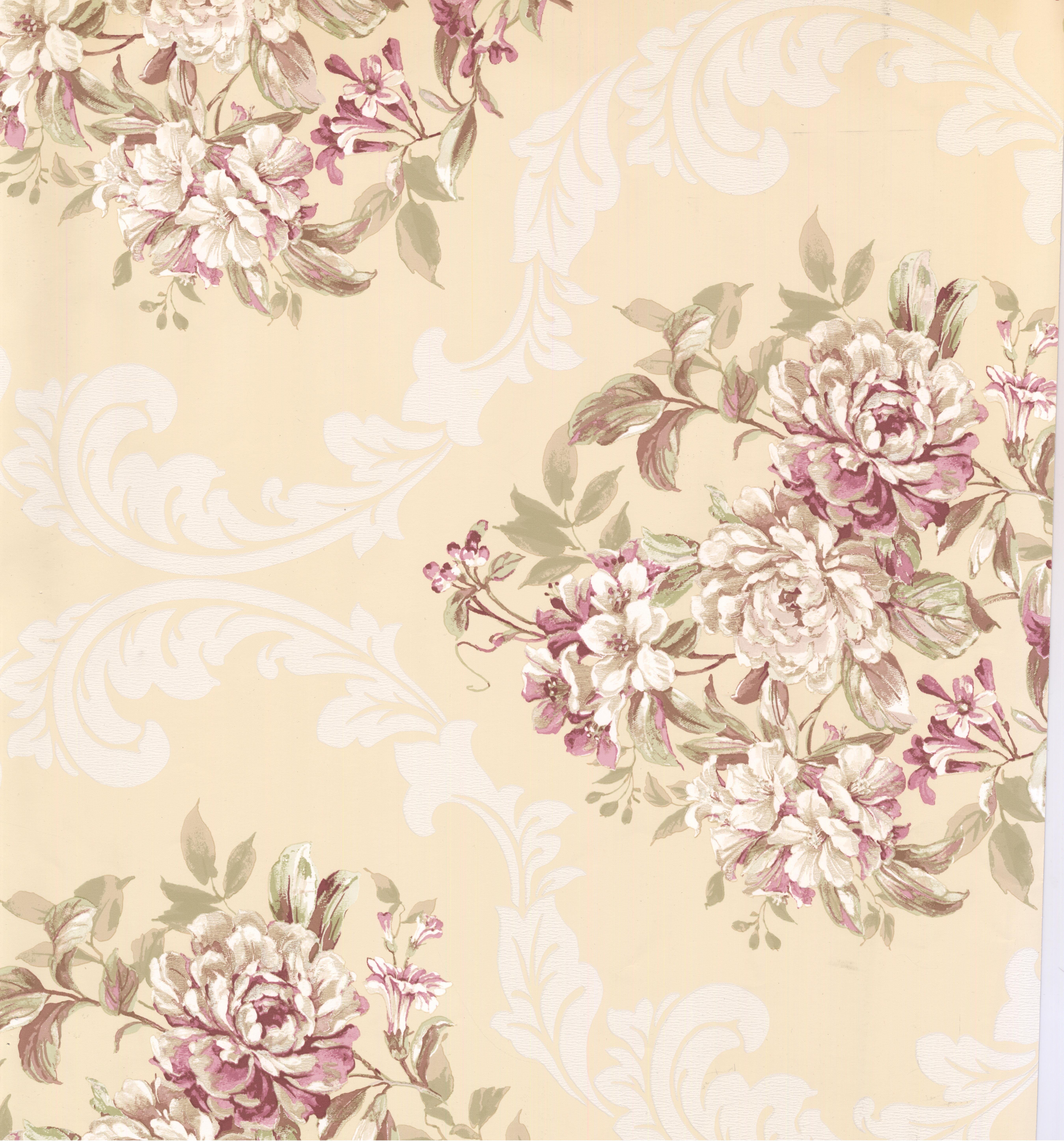 5397x5787 FLORAL Colorful Cream, Green Wallpaper Roll