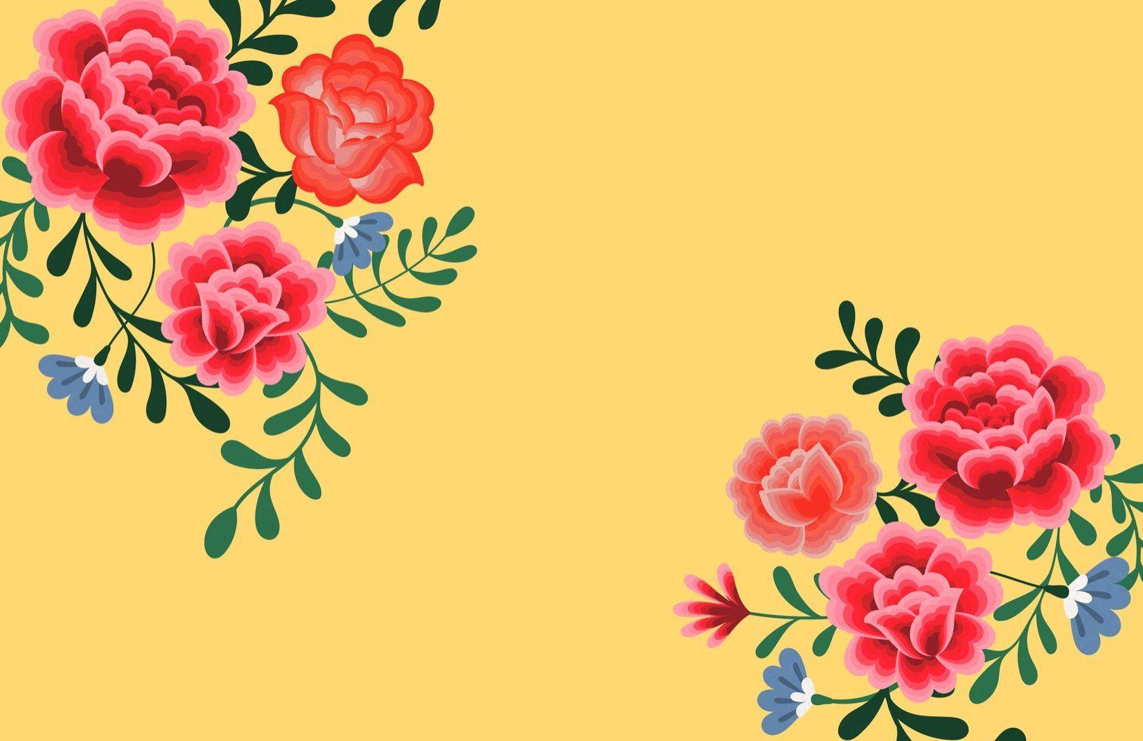 1650x1070 Yellow Frida Kahlo Floral Wallpaper Mural