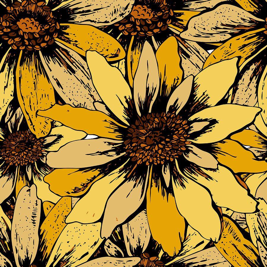 900x900 Colorful seamless floral pattern with cute yellow sunflowers. For your own design. Vector wallpaper, card, wrapping paper, textile, texture Digital Art