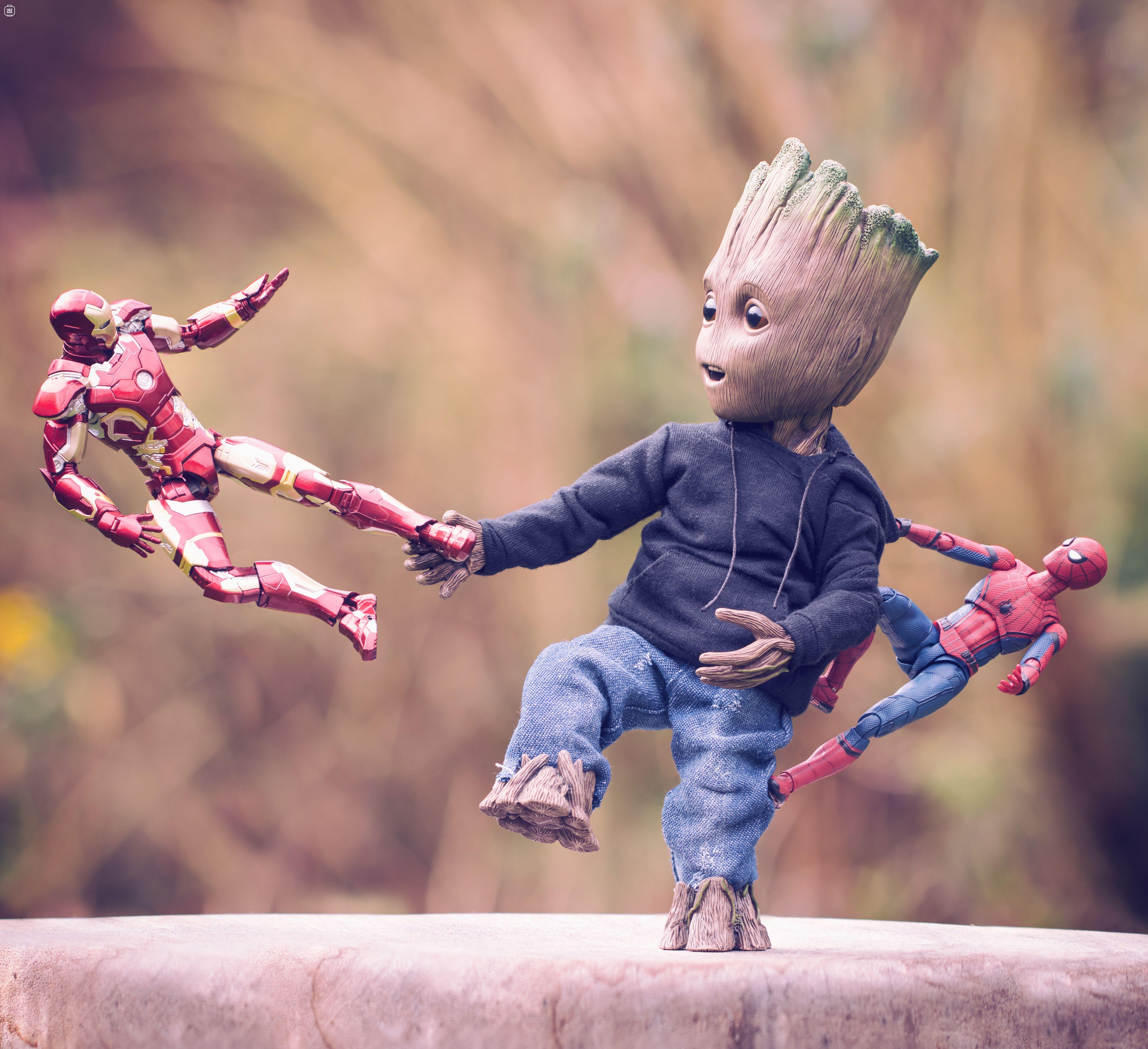 4486x4101 Baby Groot Iron Man And Spiderman, HD Others, 4k Wallpaper, Image, Background, Photo and Picture