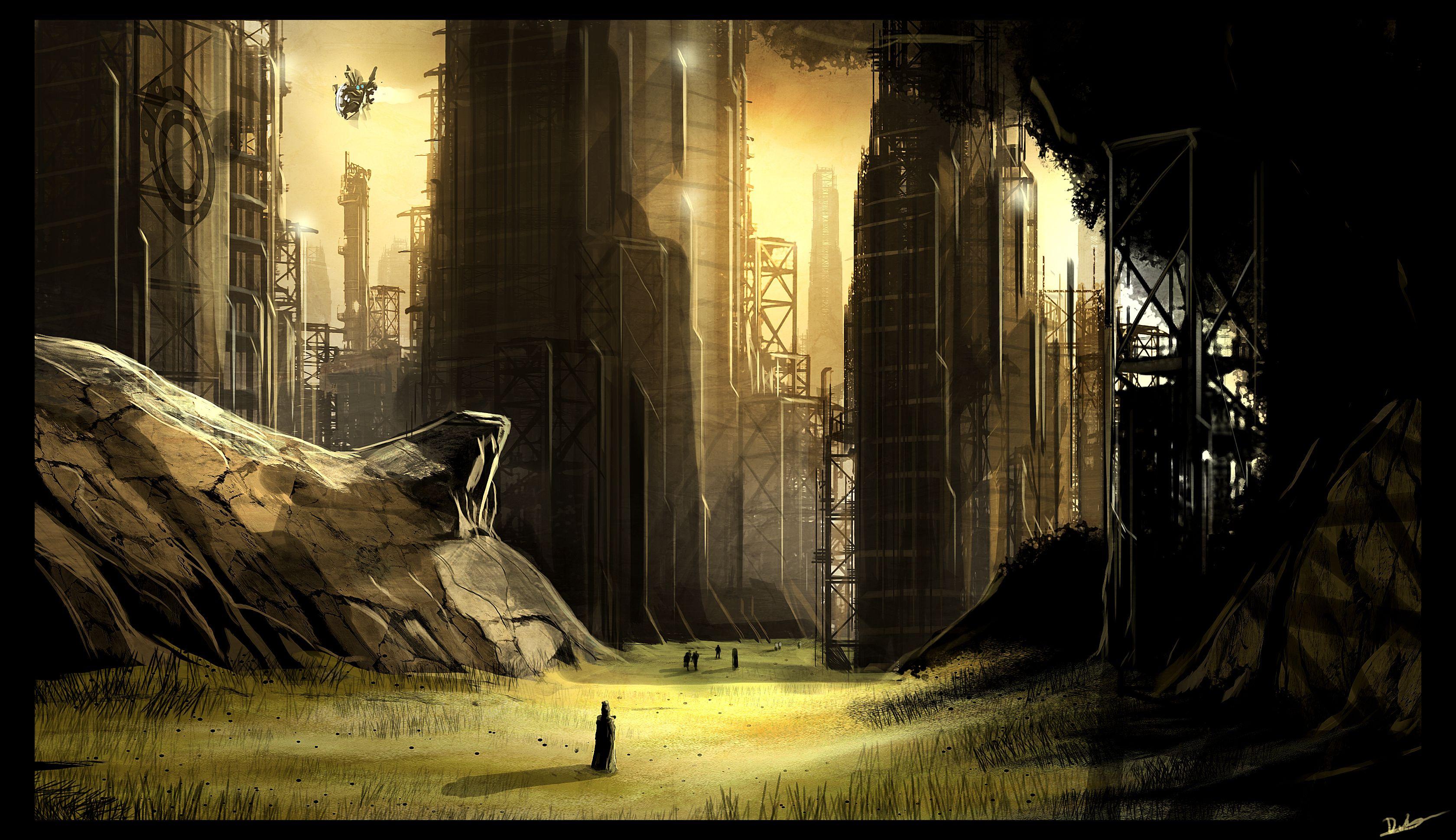 3360x1938 HD photo of Refinery, photo of city, people