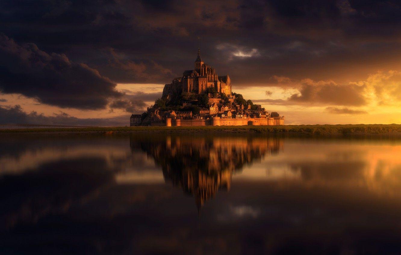 1332x850 Wallpaper Clouds, Castle, France, Island, Mont Saint Michel Image For Desktop, Section город