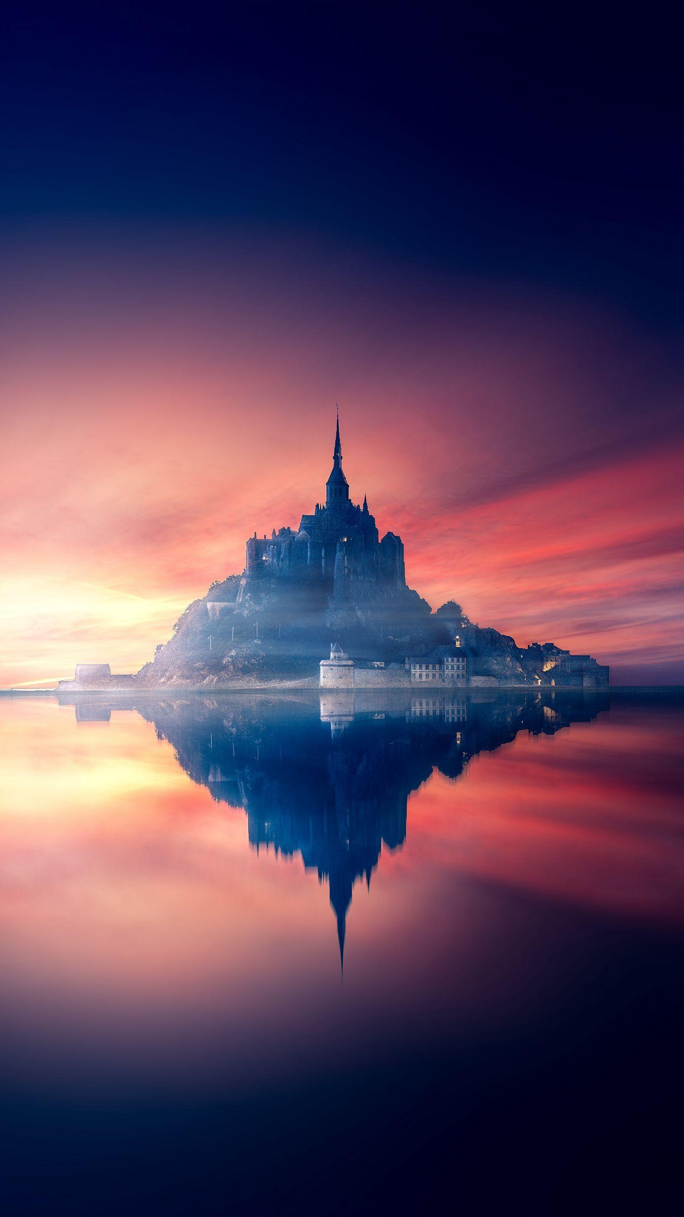 1350x2400 Download Wallpaper 1350x2400 Mont Saint Michel, France, Island, Castle, Sunset Iphone 8+/7+/6s+/for Parallax HD Background