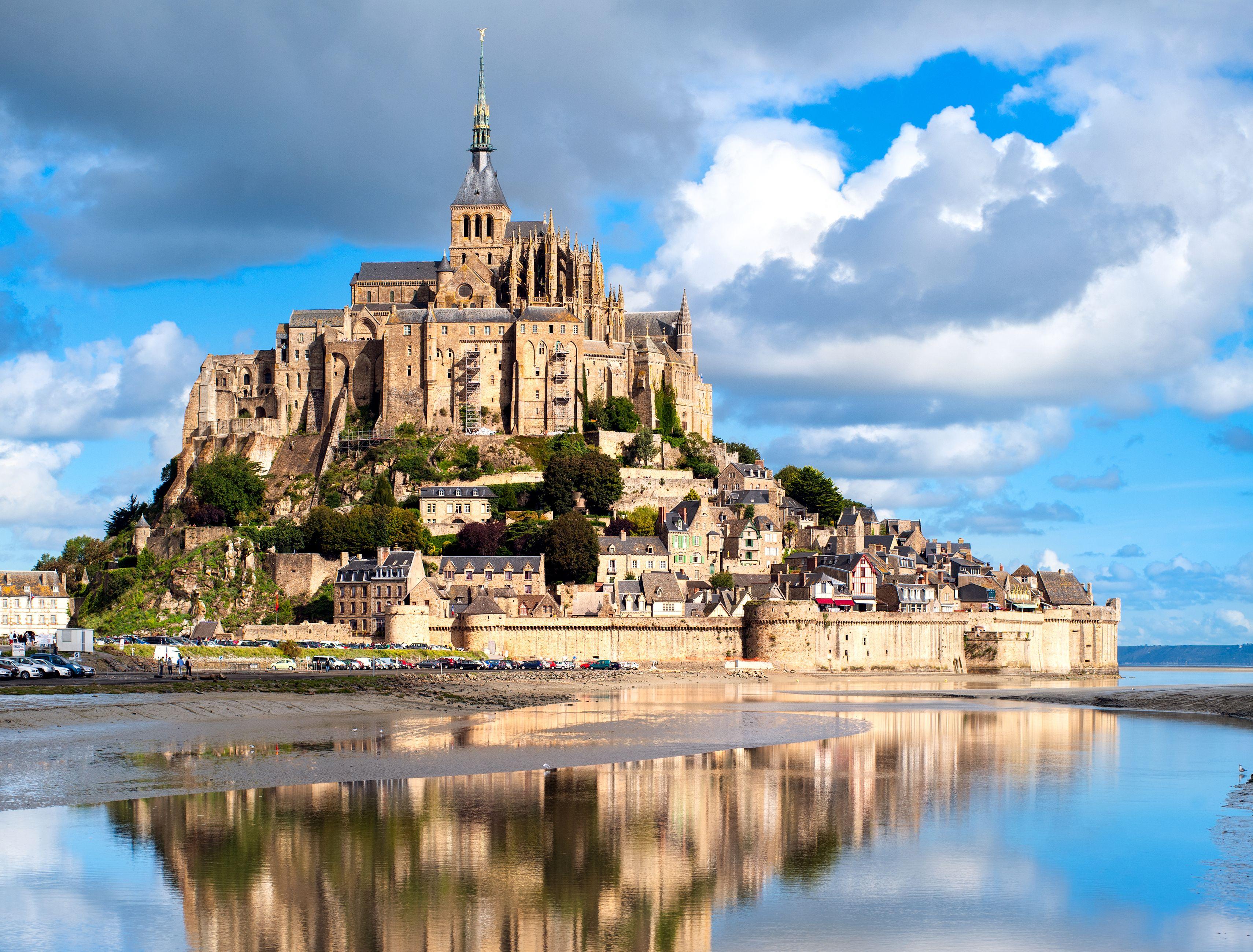 3420x2600 The Island Of The Fortress Of Mont Saint Michel Is Reflected In The Water, France Wallpaper And Image, Picture, Photo