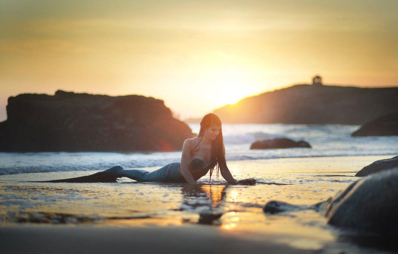 1332x850 Wallpaper rock, beach, sunset, seaside, reflection, foam, mermaid image for desktop, section стиль