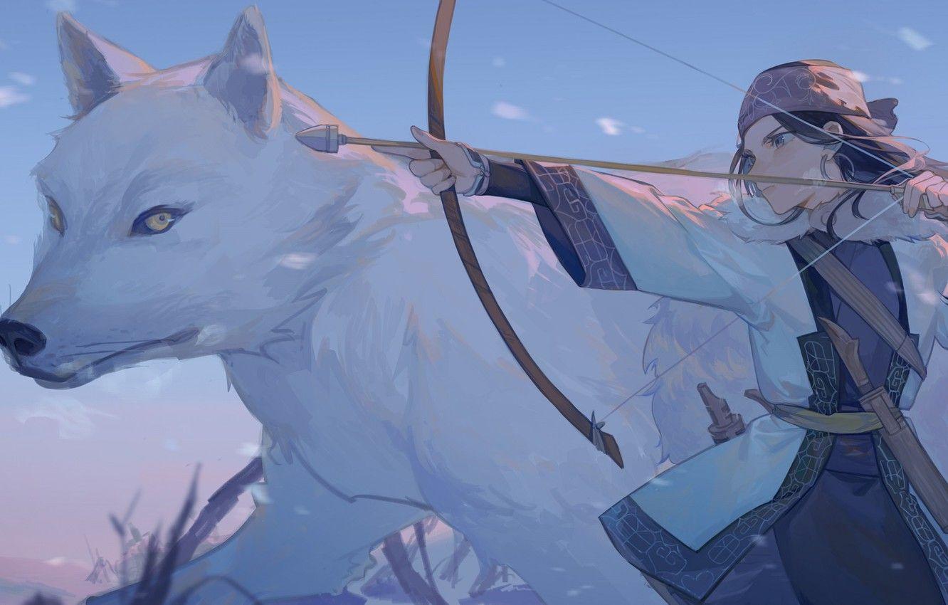 1332x850 Wallpaper wolf, bow, arrow, Golden Kamuy, Golden deity, ASICA image for desktop, section сёнэн