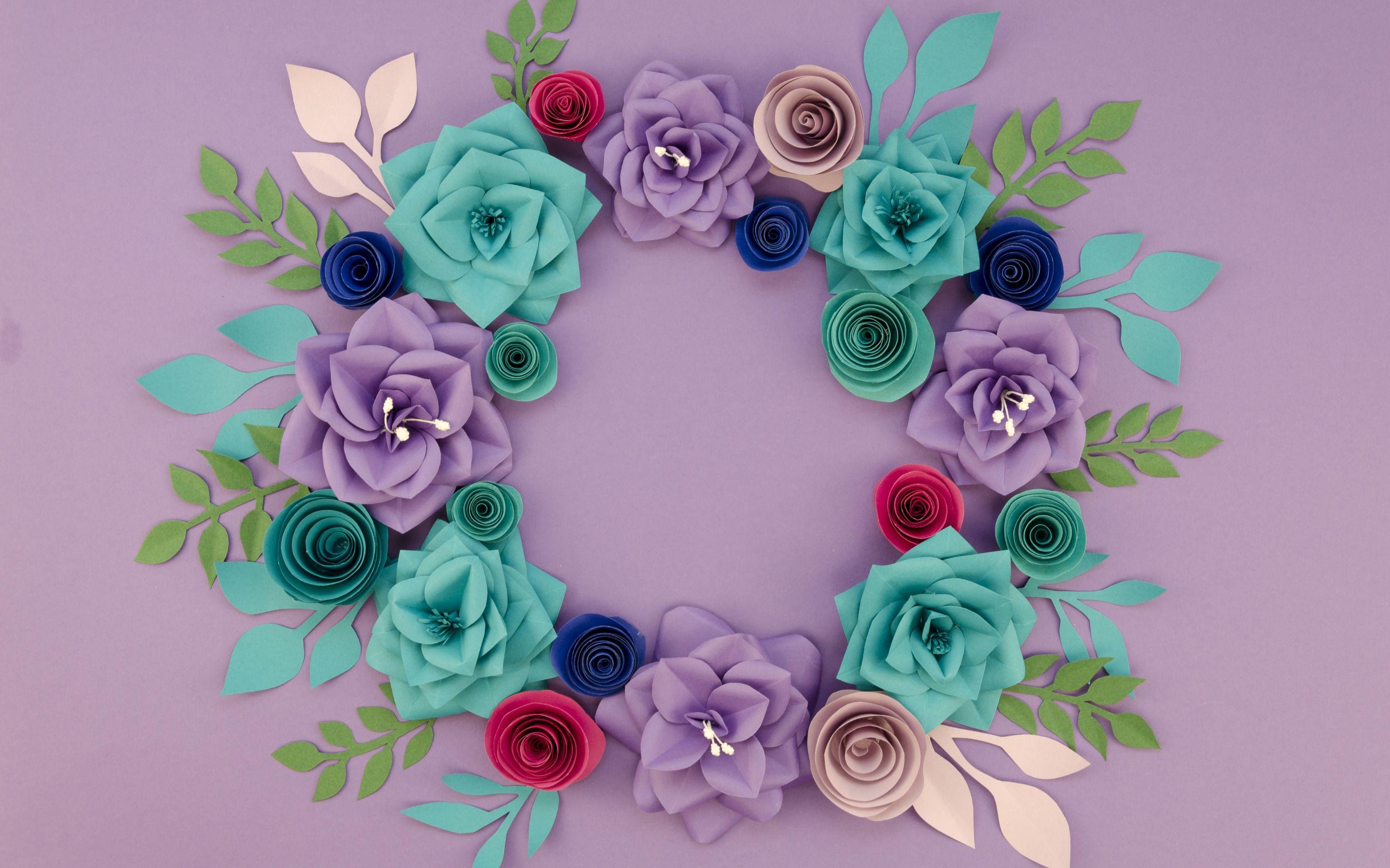 2880x1800 Download wallpaper circle roses frame, flower wreath, floral concepts, floral frames, violet background, colorful flowers, roses wreath, roses frames, background with flowers for desktop with resolution 2880x1800. High Quality HD picture wallpaper