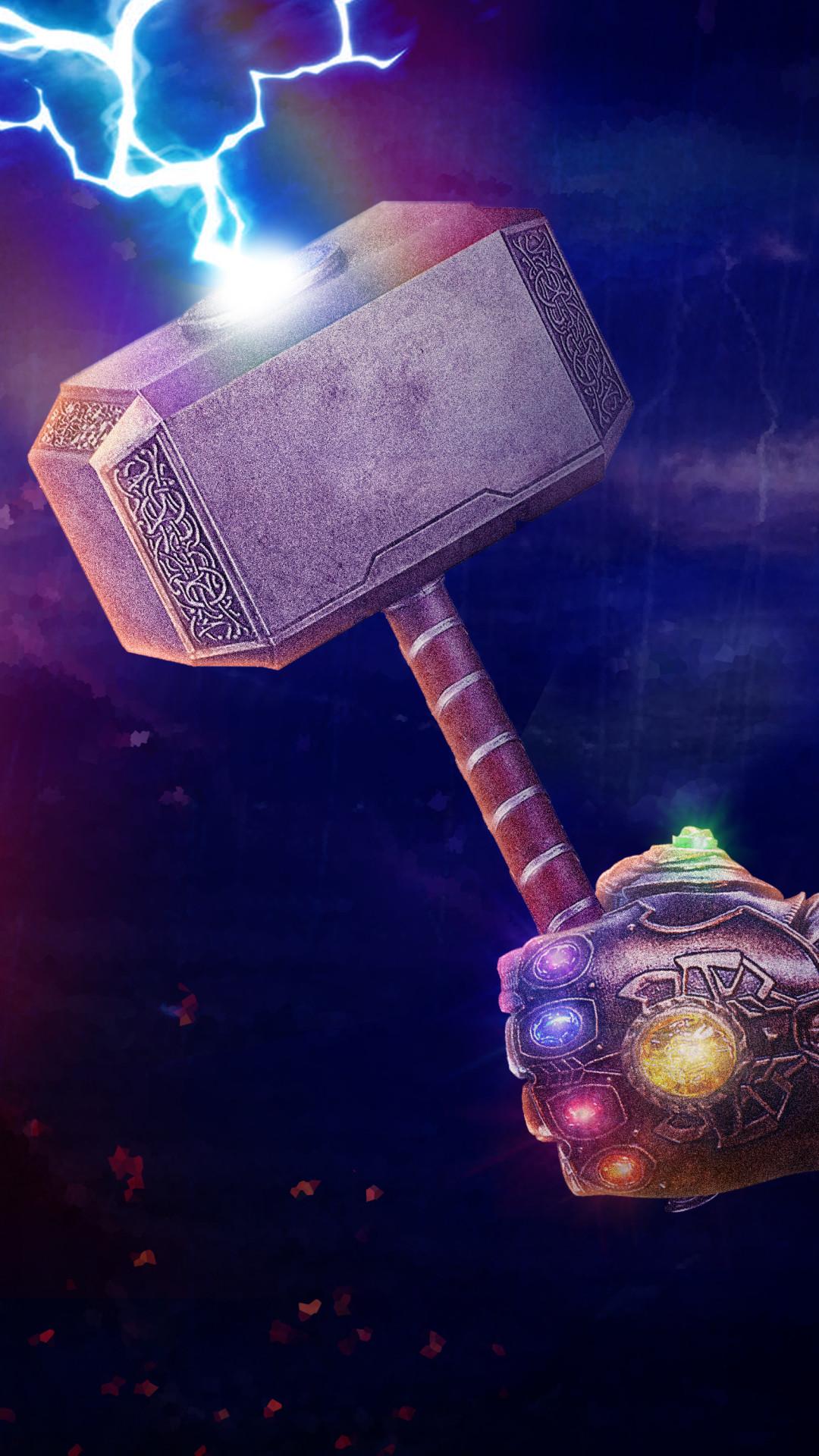 1080x1920 Thanos Gauntlet With Thor Hammer Mobile Wallpaper (iPhone, Android, Samsung, Pixel, Xiaomi)