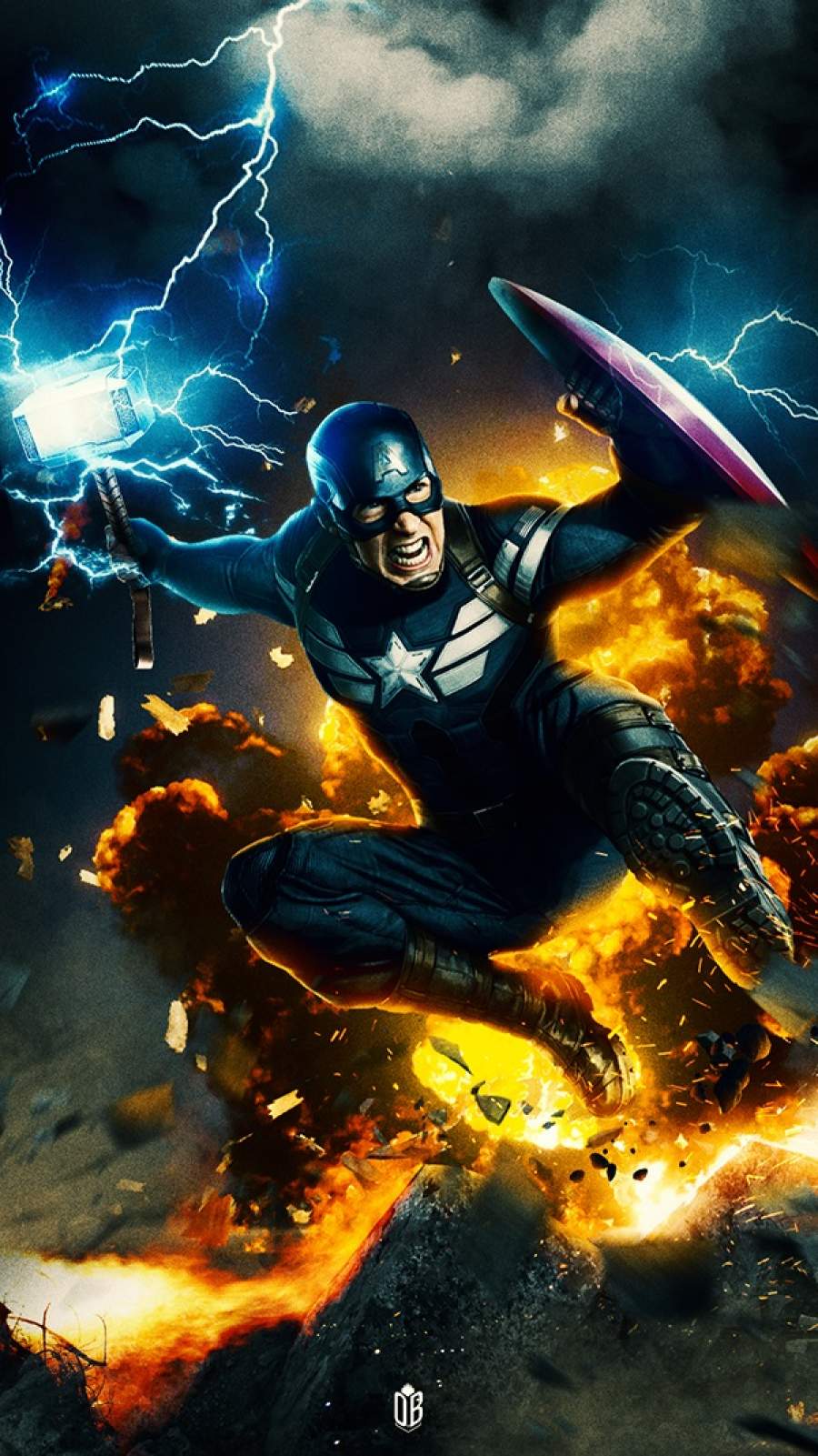 900x1601 Captain America with Thor Hammer iPhone Wallpaper Wallpaper : iPhone Wallpaper