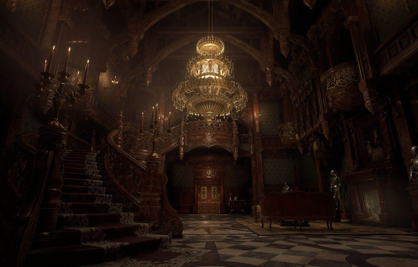 1332x850 Wallpaper interior, chandelier, stairs, Resident Evil, hall, Chandelier, Resident Evil 8: Village image for desktop, section игры