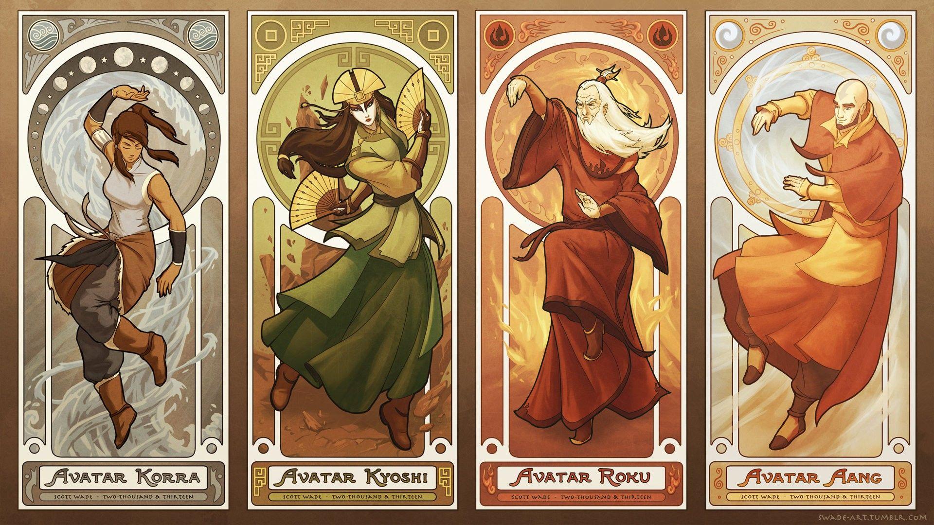 1920x1080 Avatar: The Last Airbender, Korra, Aang, Elements, Kyoshi, Roku, Alphonse Mucha Wallpaper HD / Desktop and Mobile Background