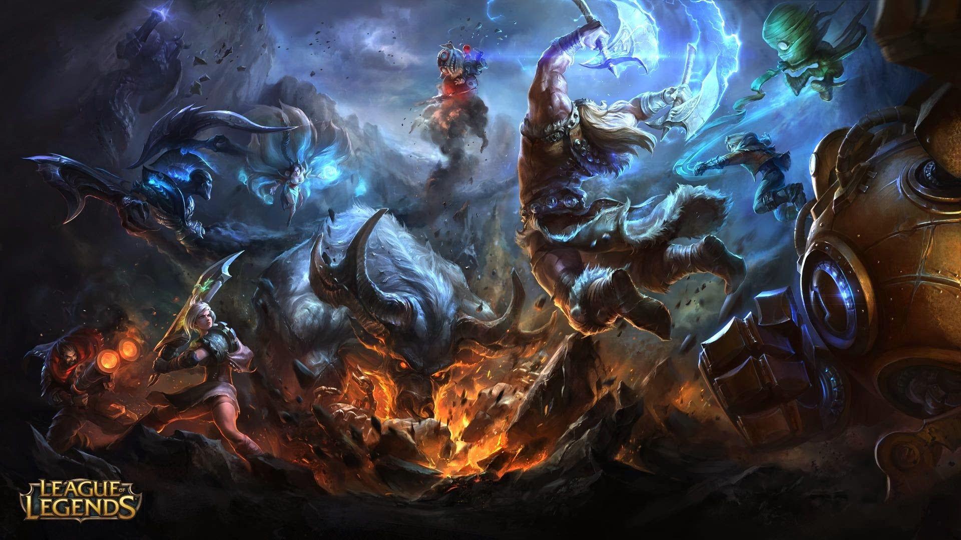 1920x1080 League Of Legends Fightin Battle Clash Olaf Alistar Riven Graves Nocturne Ahri Ziggs Blitzcrank Ezreal Amumu Hd Wallpaper