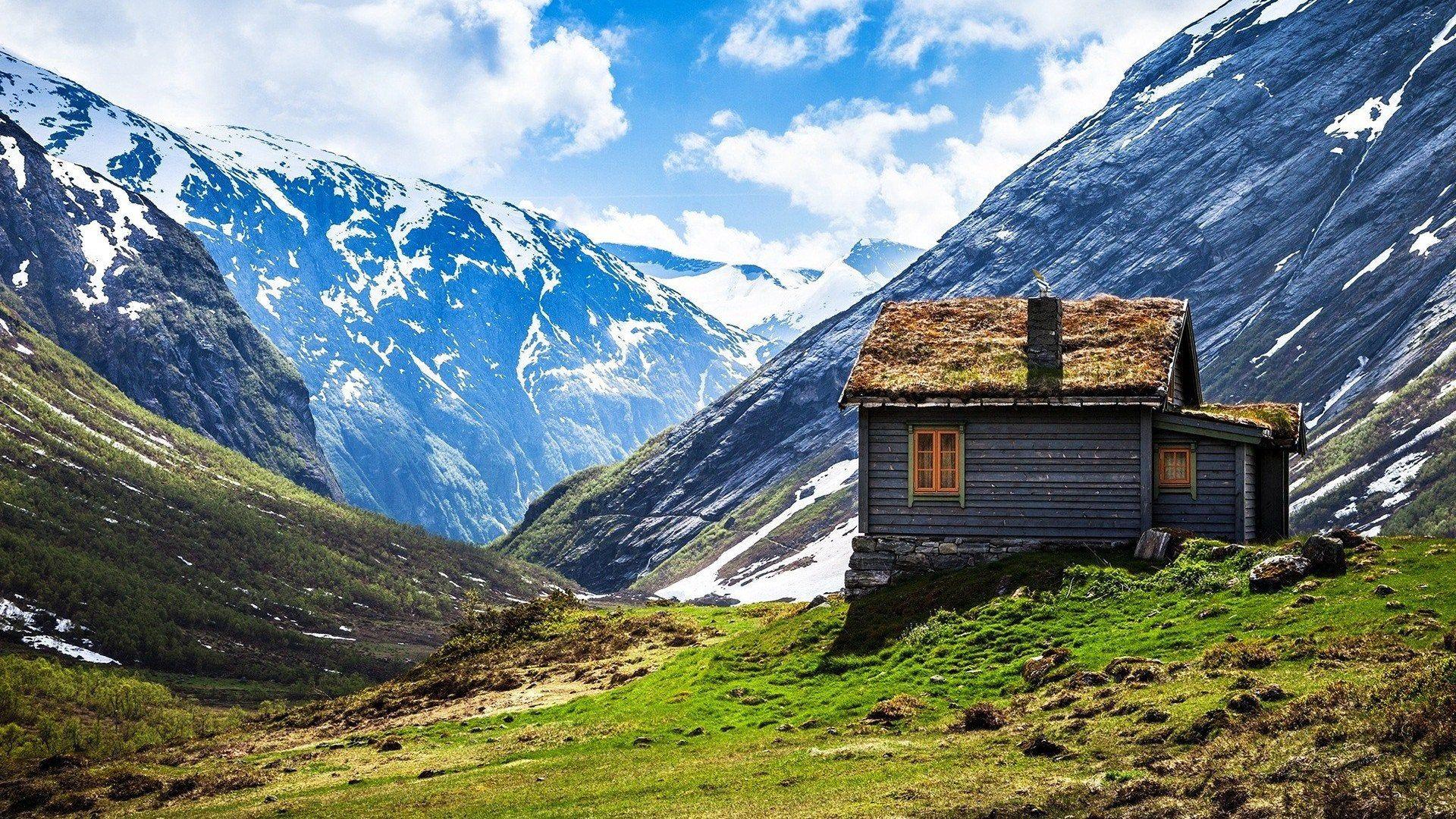 1920x1080 Lonely House Near Norwegian Mountains [1920x1080]