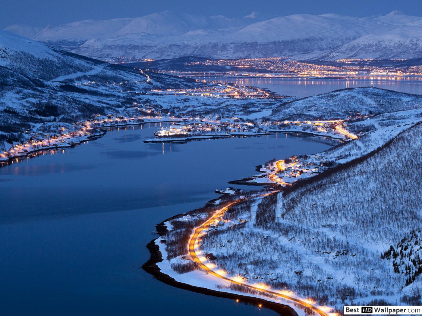 1400x1050 Lights in norwegian village HD wallpaper download