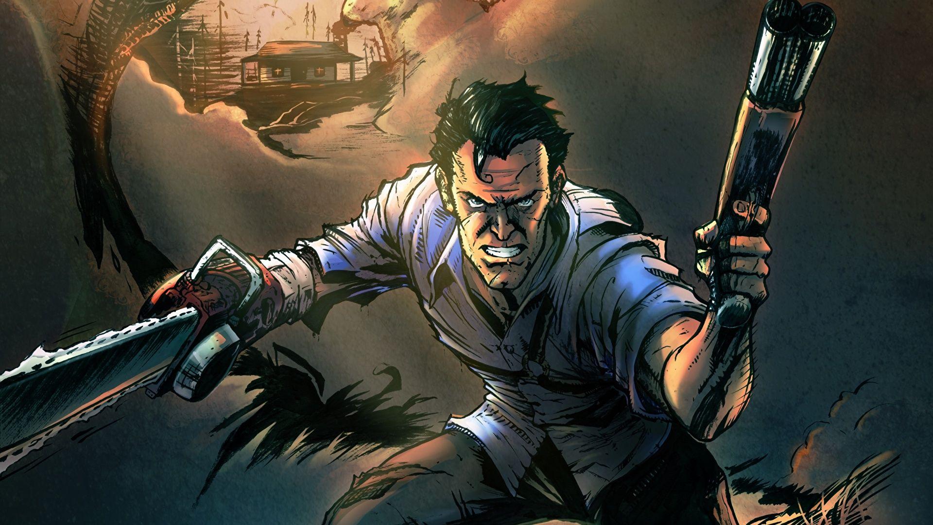 1920x1080 Fondos de Pantalla 1920x1080 Varón Pistola Evil Dead Ashley James Williams Ash Motosierra Fan ART Película descargar imagenes