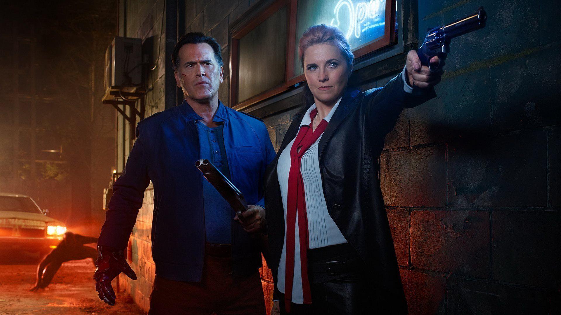 1920x1080 Descargar fondos de pantalla Ash vs Evil Dead, Temporada Bruce Campbell, Ash Williams, Lucy Lawless monitor con una resolución 1920x1080. Imagenes de escritorio