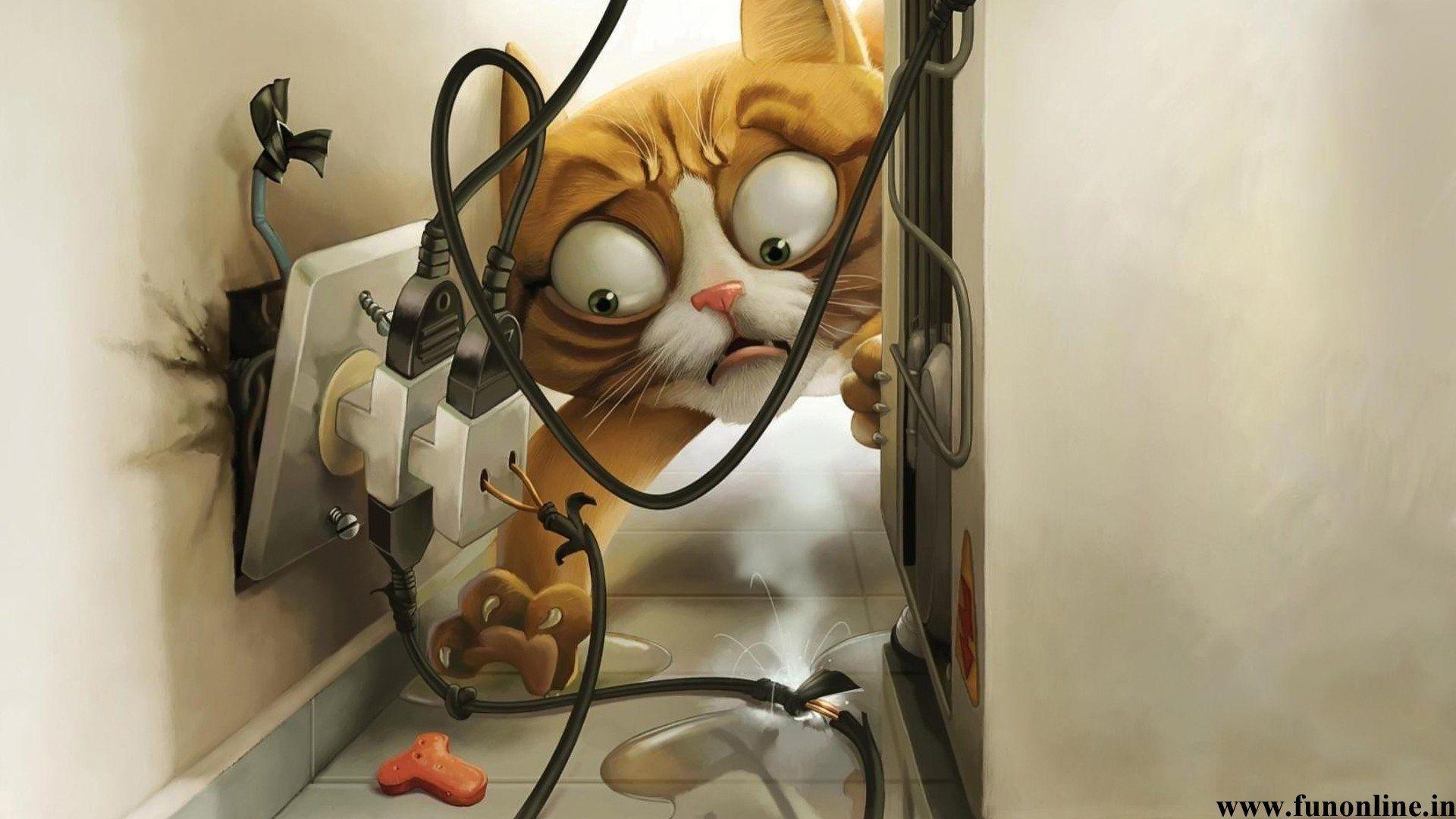1920x1080 3D That Move DOGS. HD Painting of Cute Cat Wallpaper
