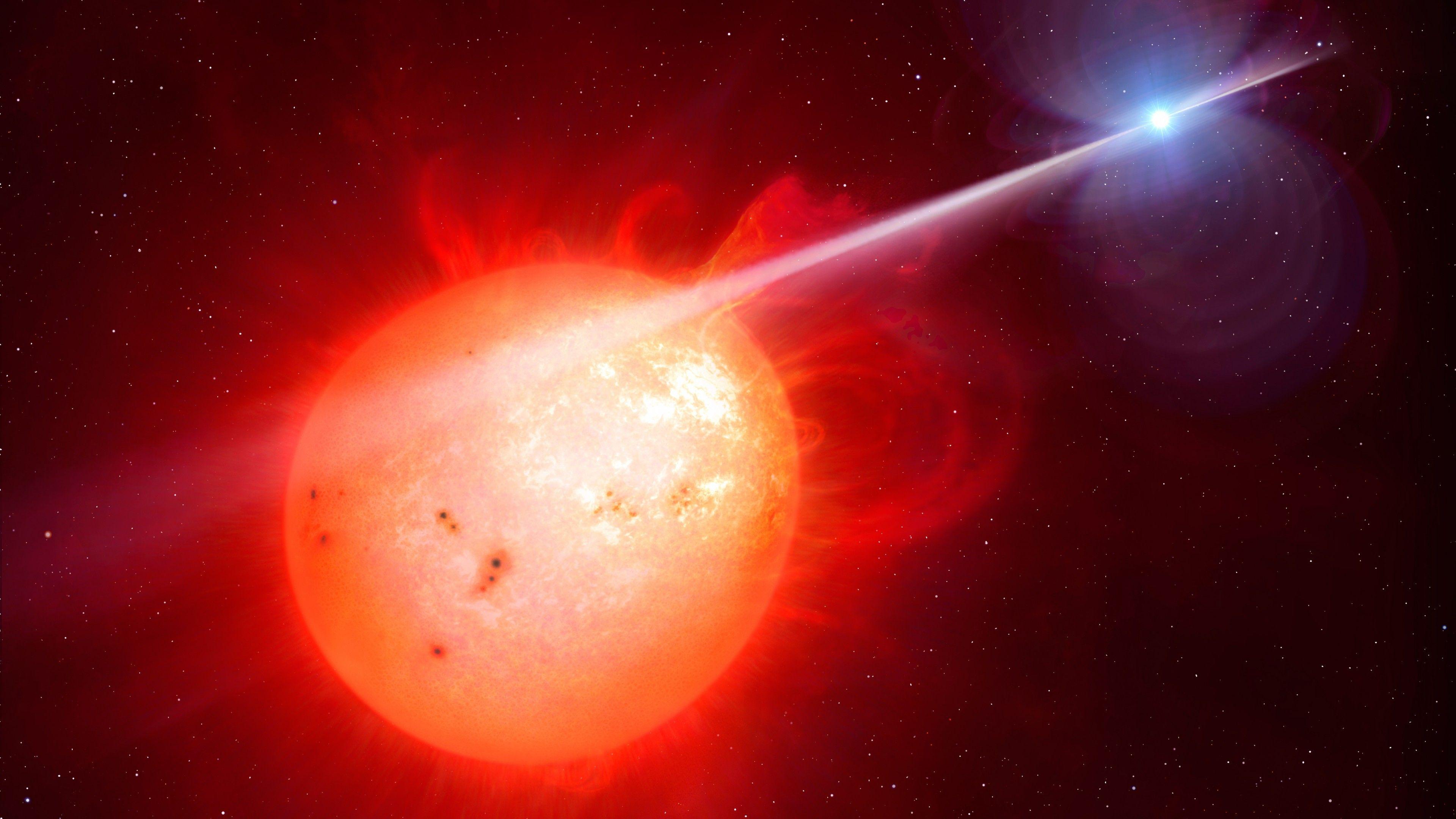 3840x2160 Download wallpaper Constellation Scorpio, 4k, AR Scorpii, dwarf star, galaxy, fire flame for desktop with resolution 3840x2160. High Quality HD picture wallpaper
