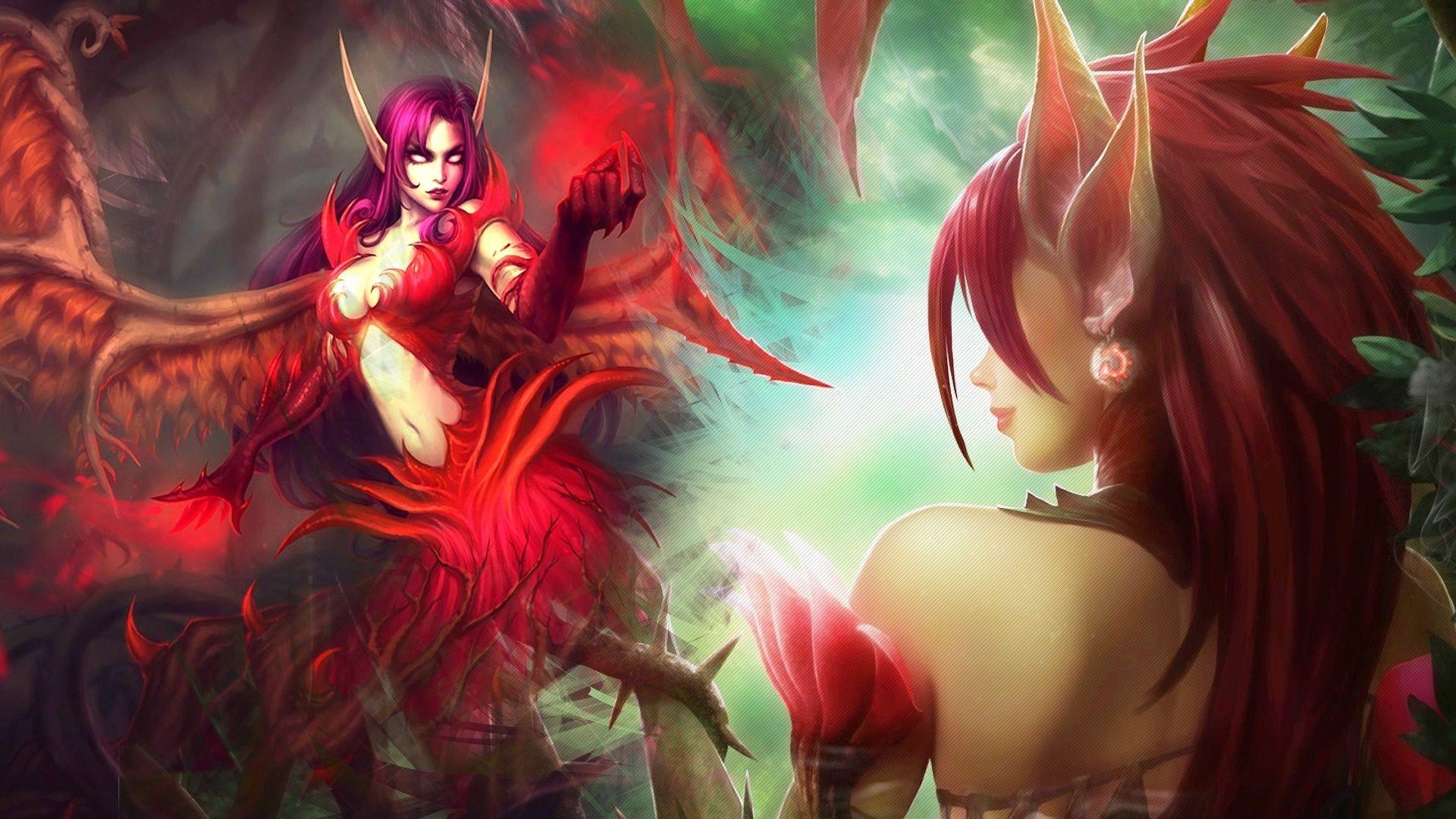 1920x1080 Wallpaper. Fantasy. photo. picture. Zyra, league of legends, Rise of the Thorns, morgana, Angel Fall