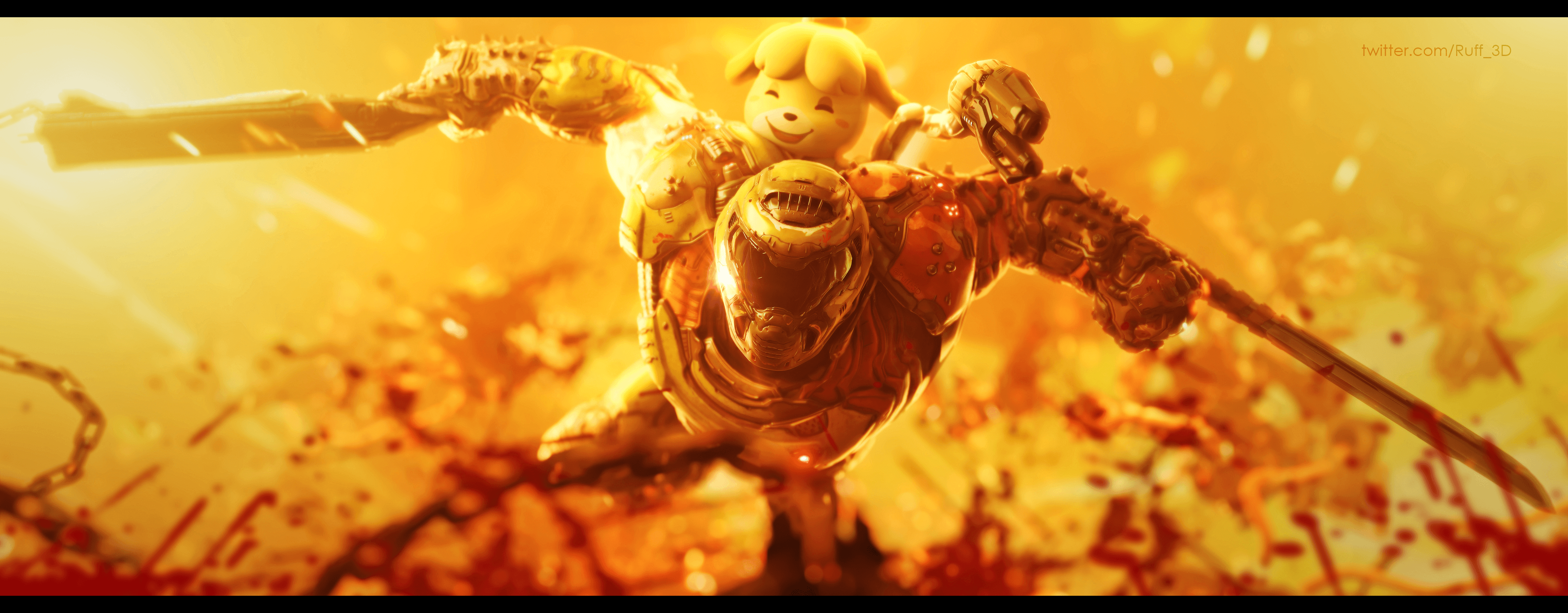 4096x1600 Art The Doom Slayer. and Isabelle