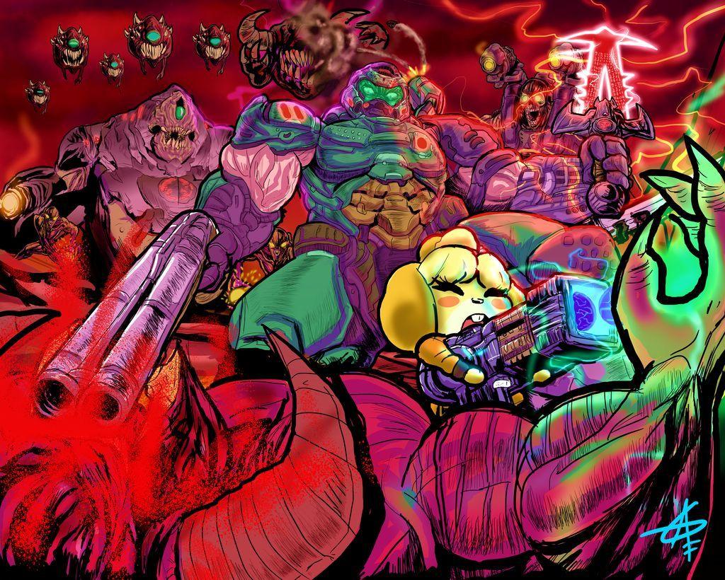 1024x820 version 2. Doomguy and Isabelle