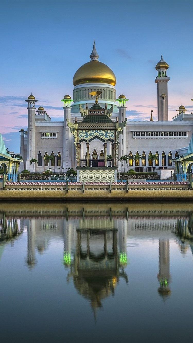 750x1334 Brunei, Royal Mosque, River, Boat 750x1334 IPhone 8 7 6 6S Wallpaper, Background, Picture, Image