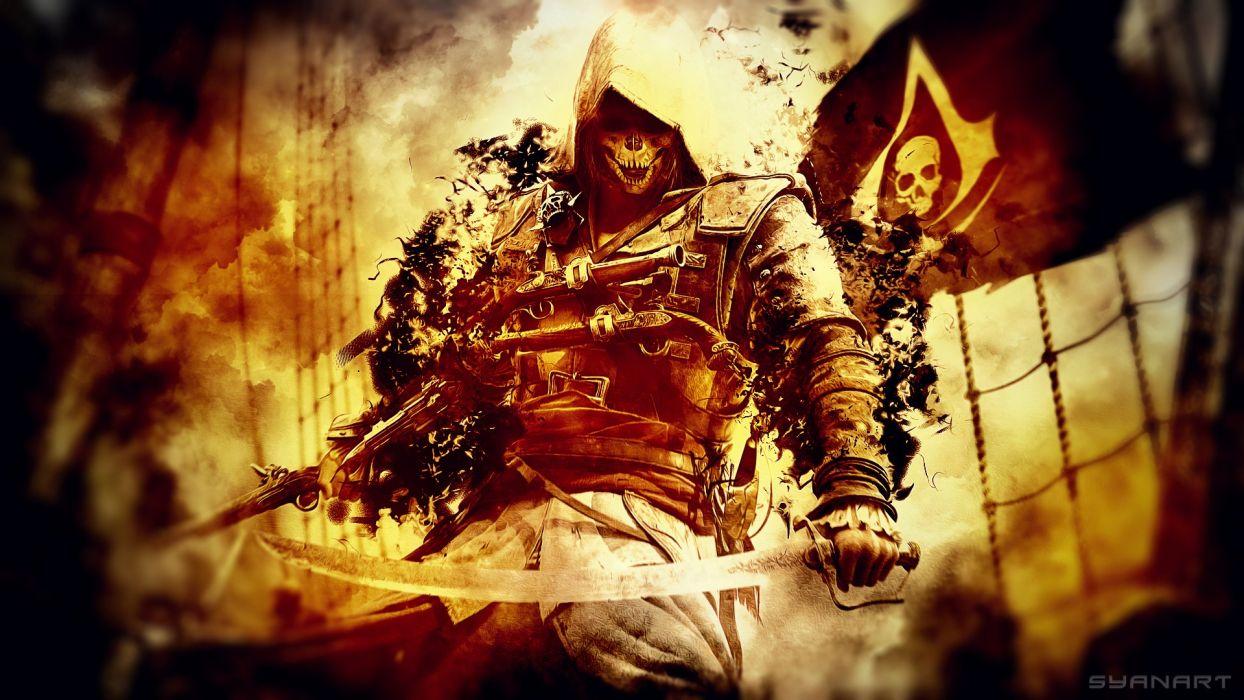 1244x700 Assassins Creed Black Flag Pirate Sword Skull wallpaperx1080
