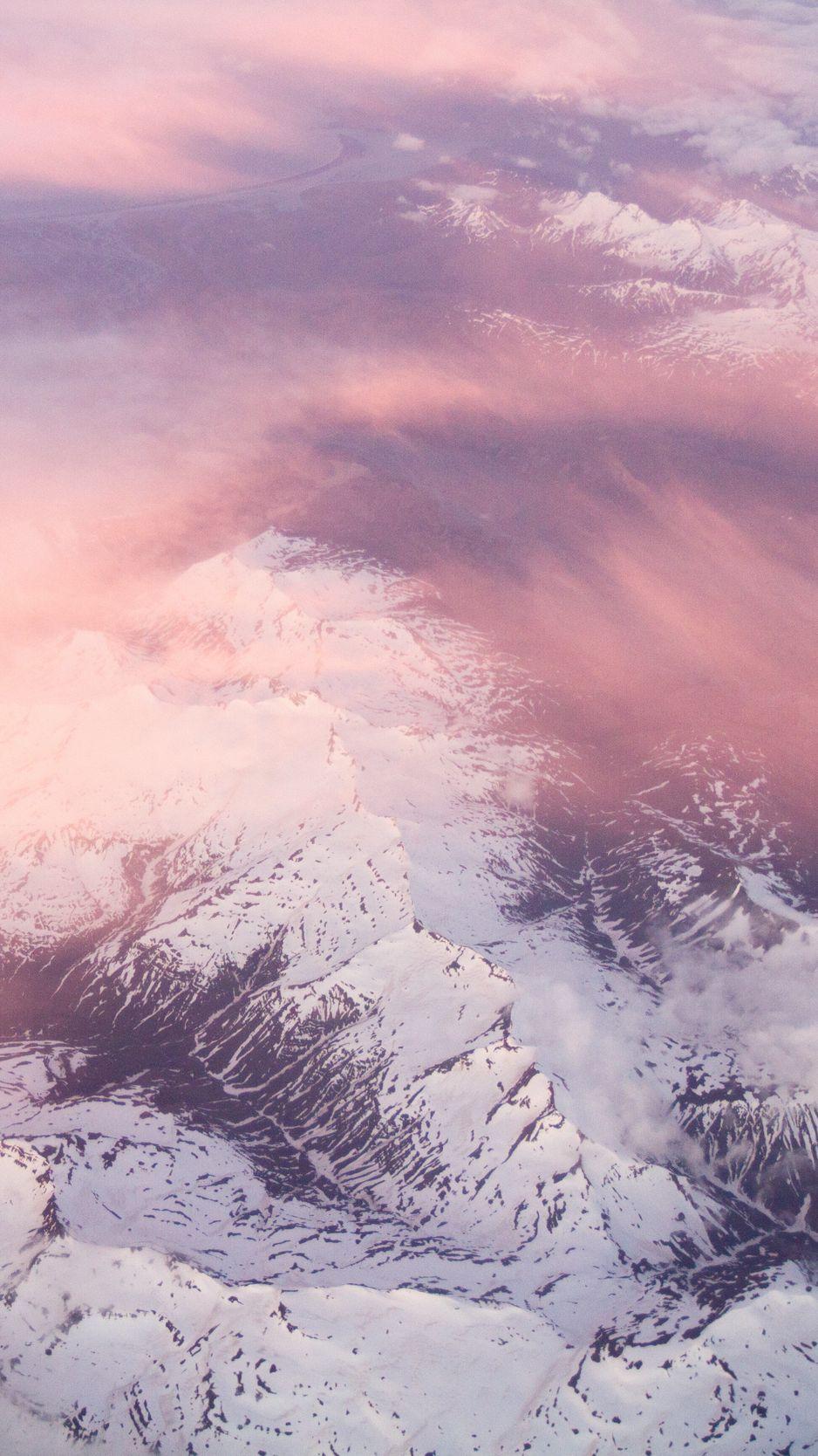 938x1668 Download Wallpaper 938x1668 Mountains, Clouds, Peaks, Pink Iphone 8 7 6s 6 For Parallax HD Background