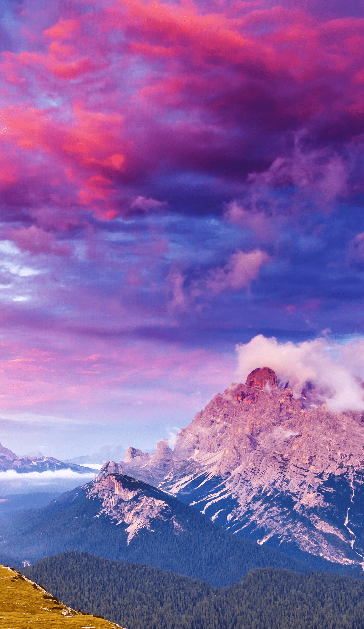 1500x2592 Free download Mountain top view with pink clouds nature Best nature [1500x2592] for your Desktop, Mobile & Tablet. Explore Mountains Over Cloud Wallpaper. Mountains Over Cloud Wallpaper, Cloud Wallpaper