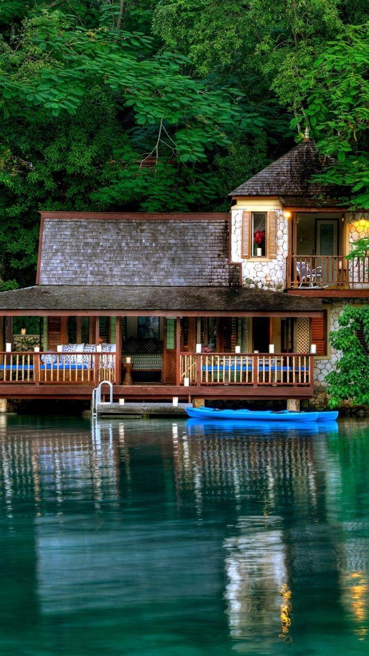 750x1334 Jamaica Scenery, Green Trees, The Lake, The House 750x1334 IPhone 8 7 6 6S Wallpaper, Background, Picture, Image