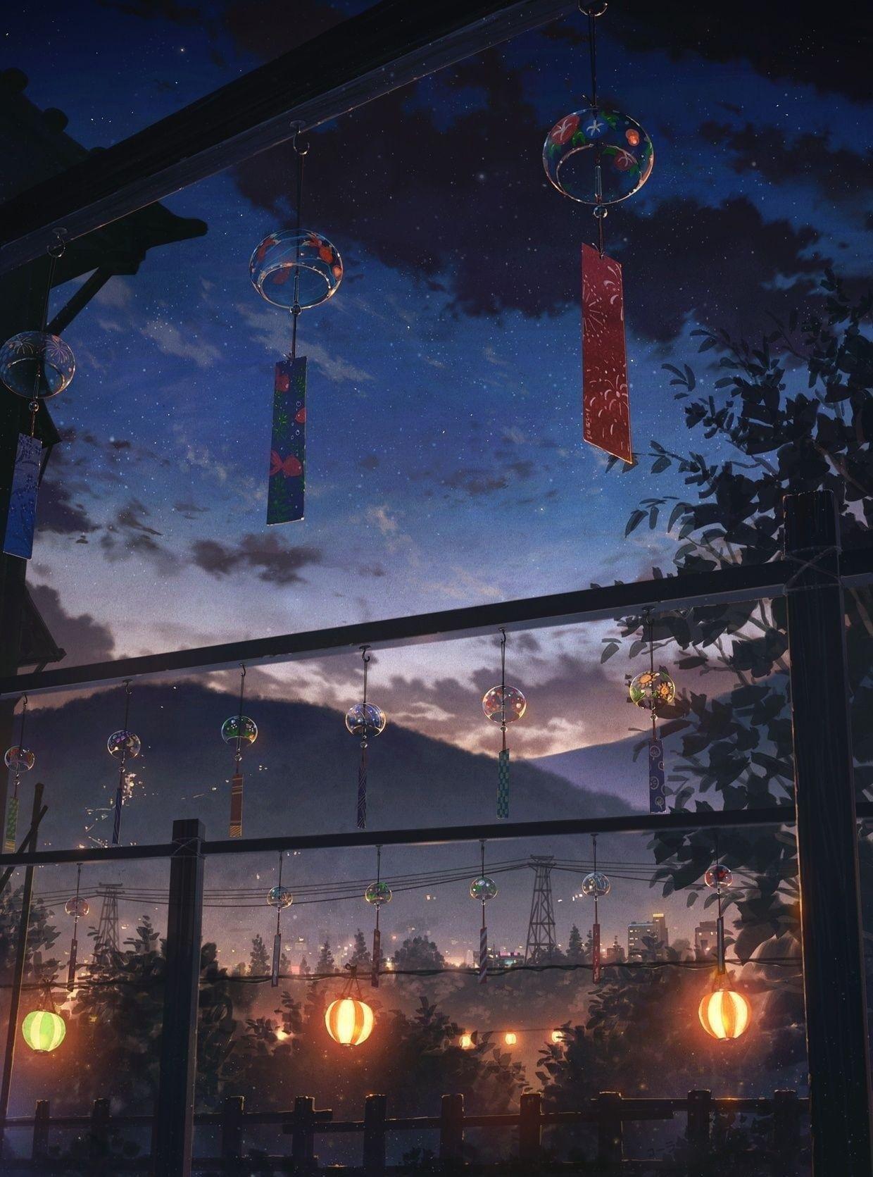 1240x1671 anime # chữ ký #lantern #dark #sky #stars P #wallpaper #hdwallpaper #desktop.  Hình nền phong cảnh anime, Phong cảnh anime, Nền anime