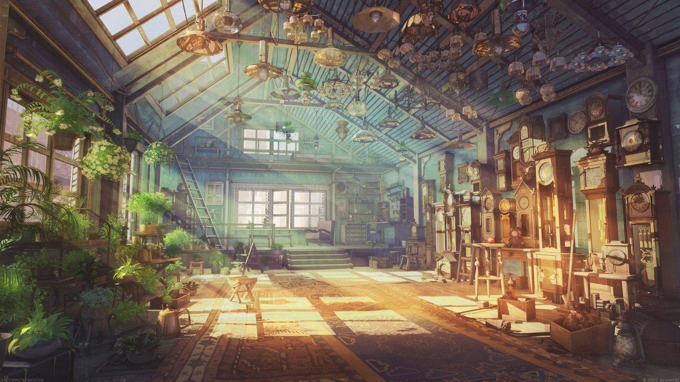 1366x768 Download 1366x768 Anime Landscape, Anime Garden, Sunshine, Flowers Wallpaper for Laptop, Notebook