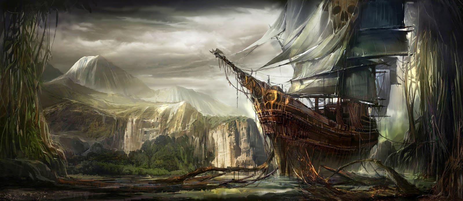 1600x695 ships paint artwork sail ship dagoba poseidon #oaFd