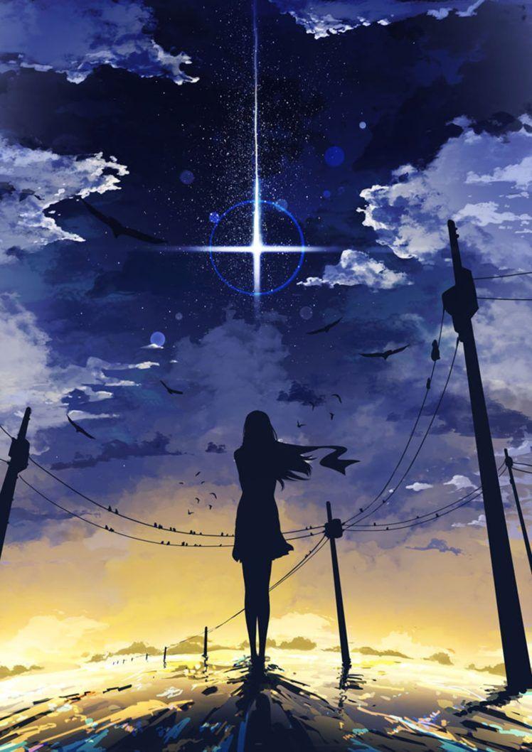 748x1058 night, Girl, Sunset, Star, Anime Wallpaper HD / Desktop and Mobile Background