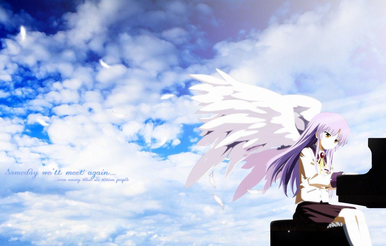 1332x850 Wallpaper the sky, girl, wings, angel, anime, piano, angel beats!, angel beats, kanade tachibana image for desktop, section прочее