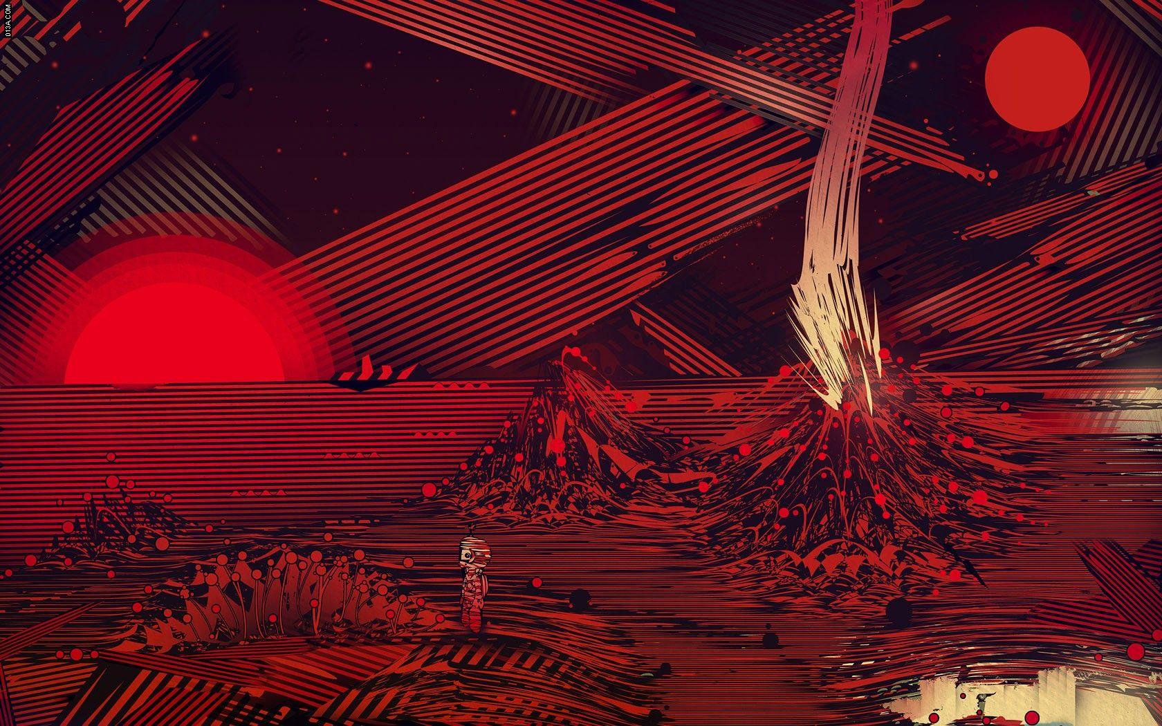 1680x1050 Psychedelic Trippy Sci Fi Landscape Volcano Red Wallpaper:1680x1050