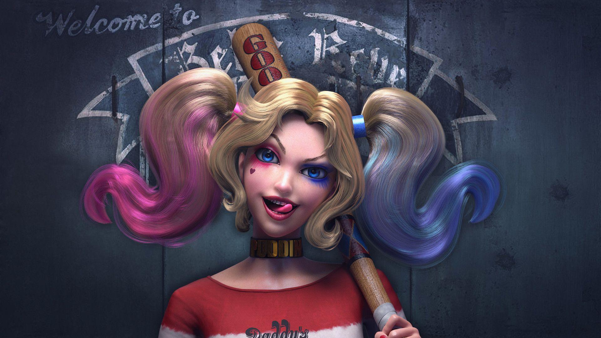 1920x1081 Cute Harley Quinn with Baseball Bat Wallpaper, HD Artist 4K Wallpaper, Image, Photo and Background