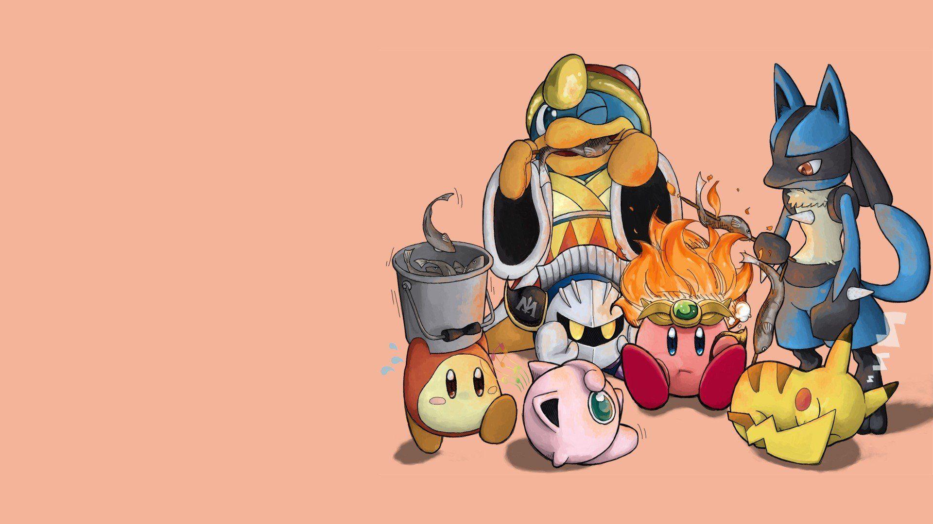1920x1080 Kirby Pokemon video games Pikachu King Dedede camping simple background Lucario Jigglypuff Metaknight Super Smash Brothers Waddle Dee wallpaperx1080