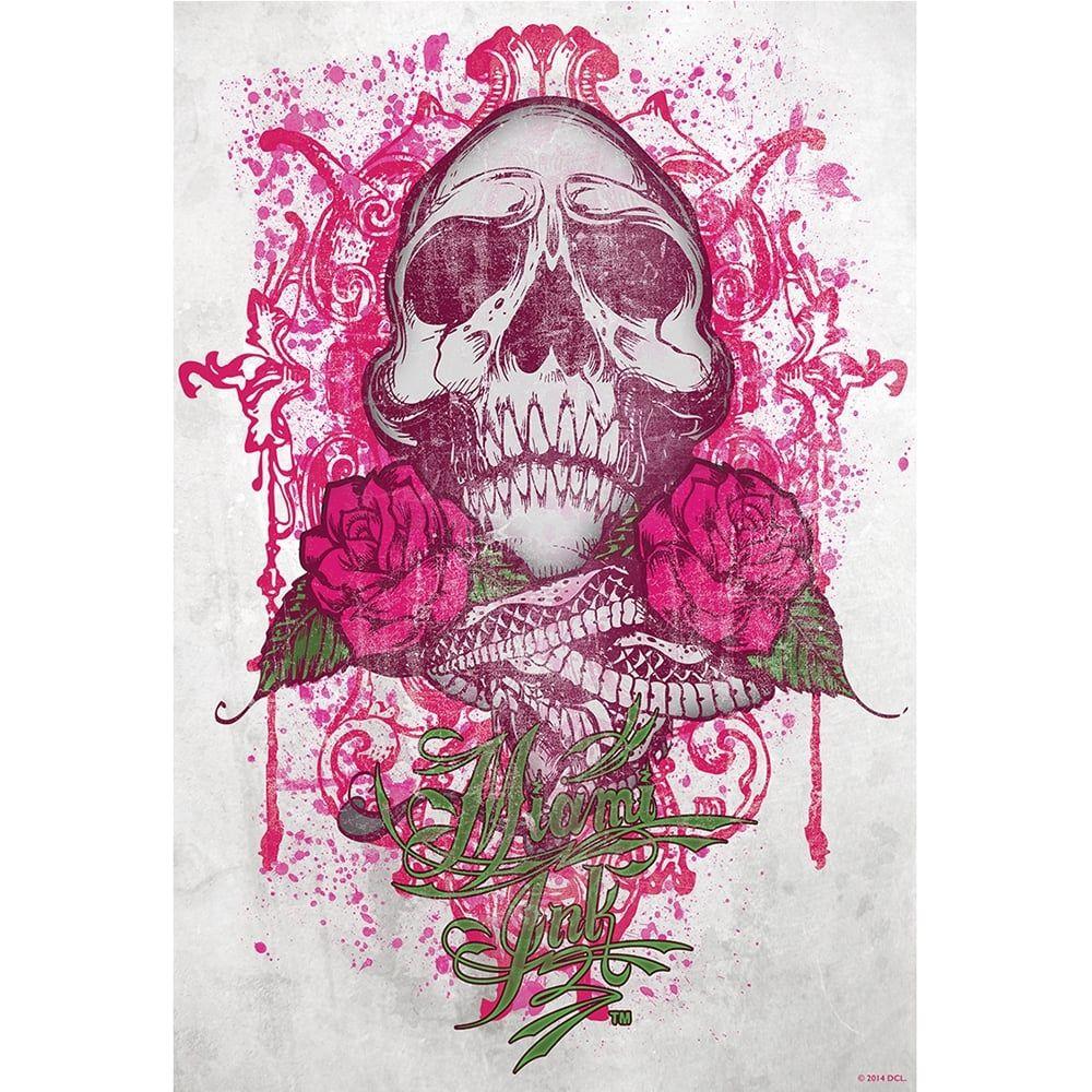 1000x1000 Ink Tattoo Skull Pink and White Feature Wall Wallpaper Muralcm